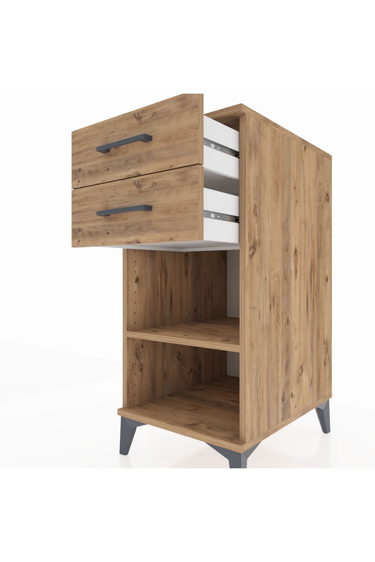 Kronos Komodin Tek Raflı 2 Çekmeceli 44x59x96 Çam-Çam