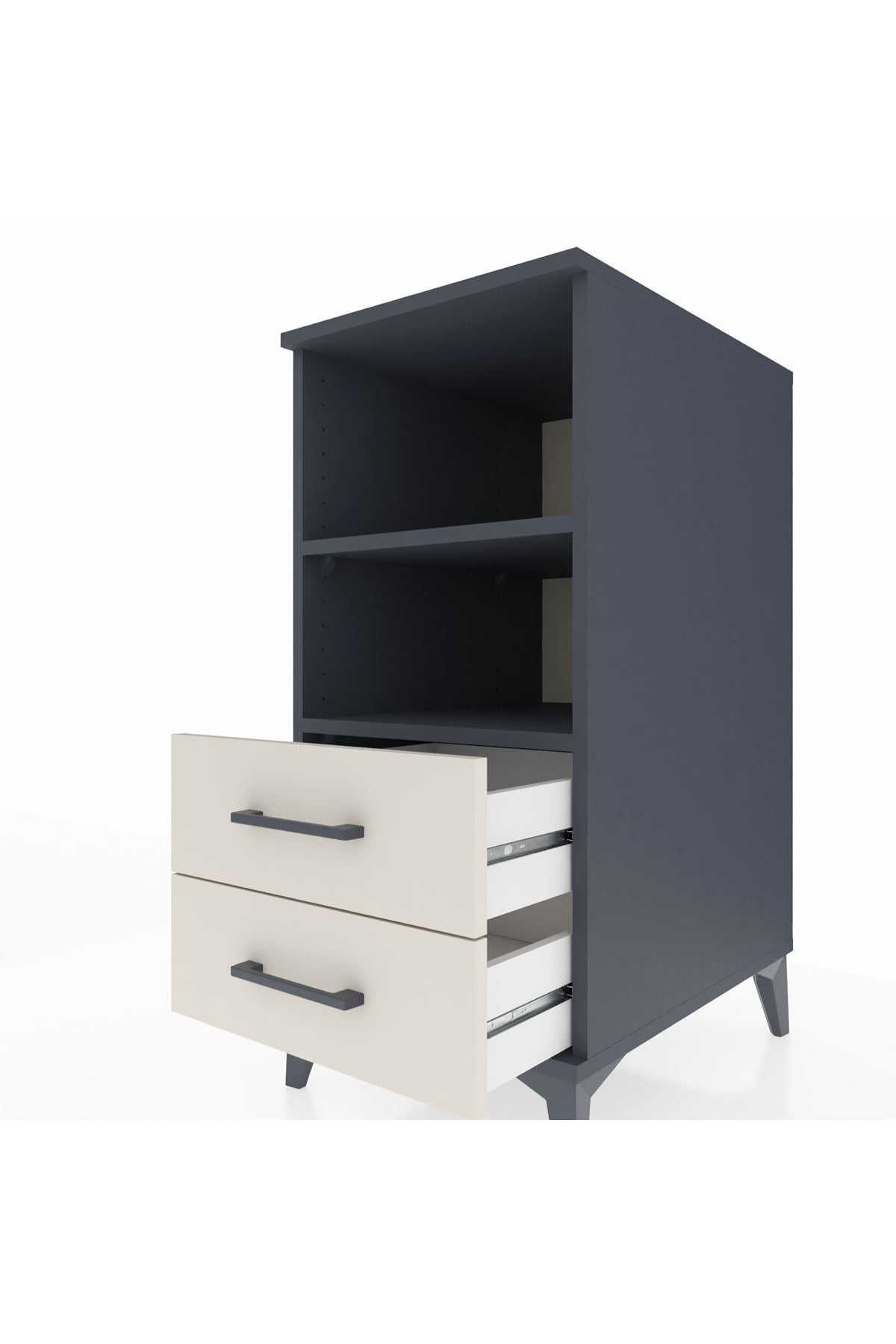 Kronos Komodin 2 Raflı 2 Çekmeceli 44x59x96 Antrasit-Aytaşı