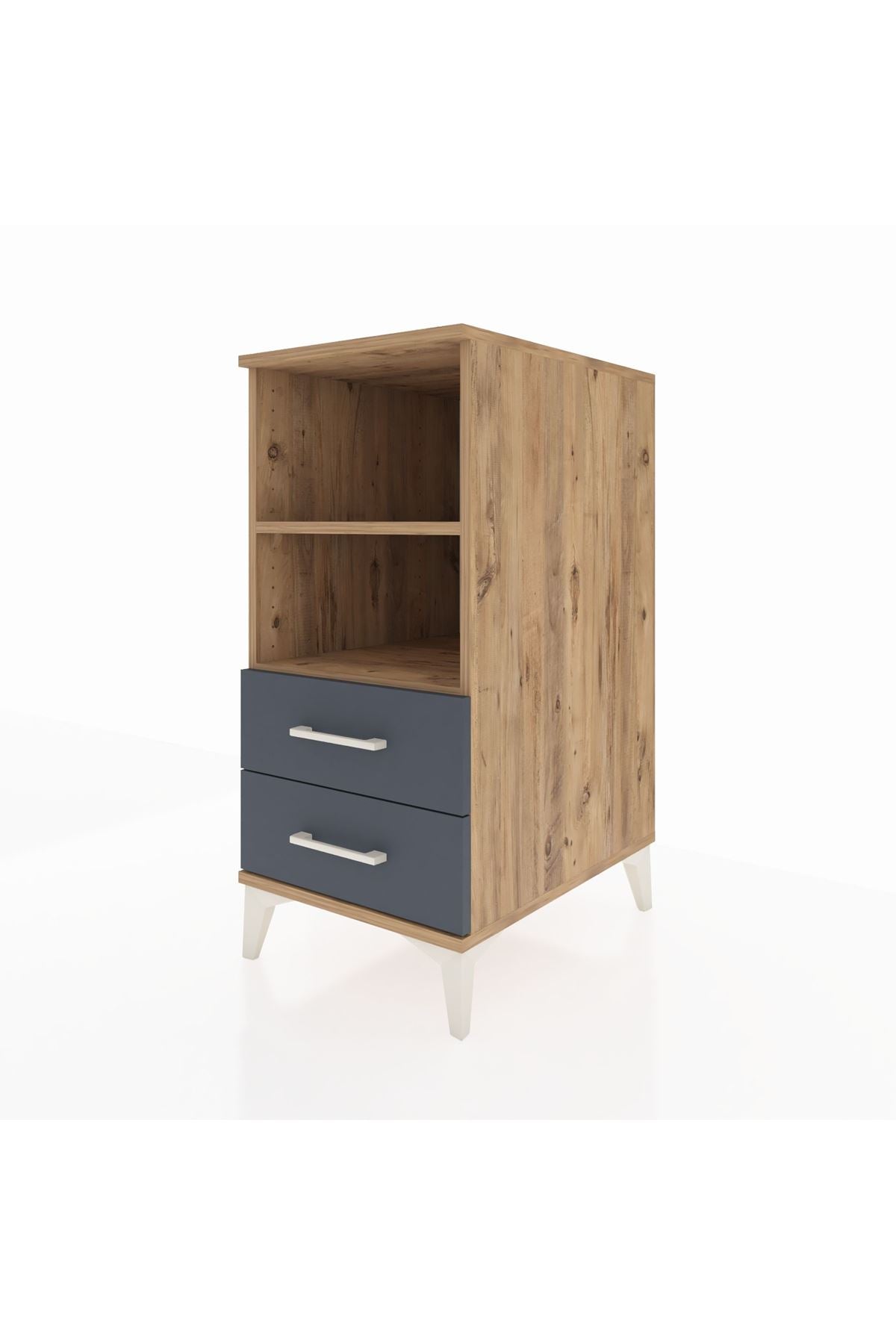 Kronos Komodin 2 Raflı 2 Çekmeceli 44x59x96 Çam-Antrasit
