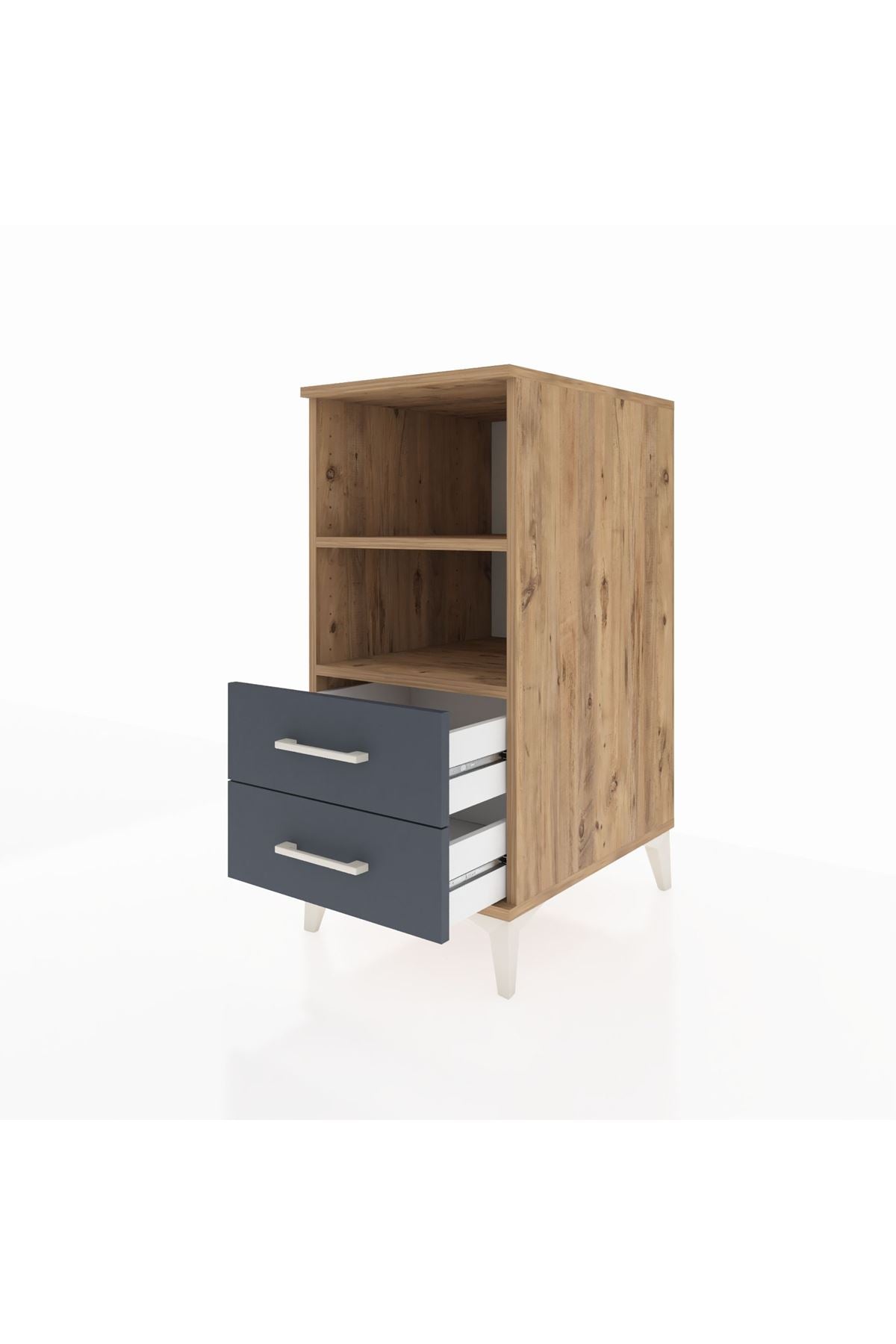 Kronos Komodin 2 Raflı 2 Çekmeceli 44x59x96 Çam-Antrasit