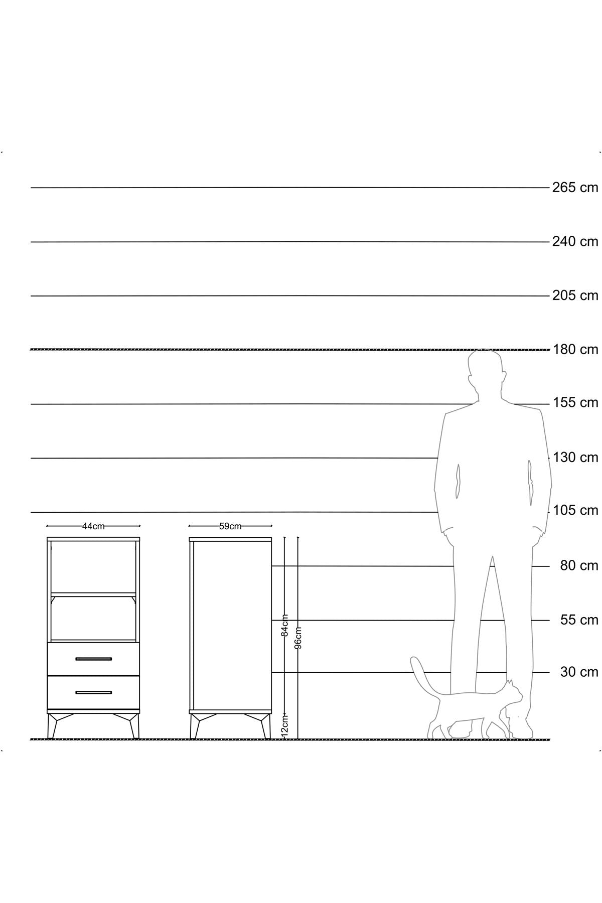 Kronos Komodin 2 Raflı 2 Çekmeceli 44x59x96 Çam-Çam