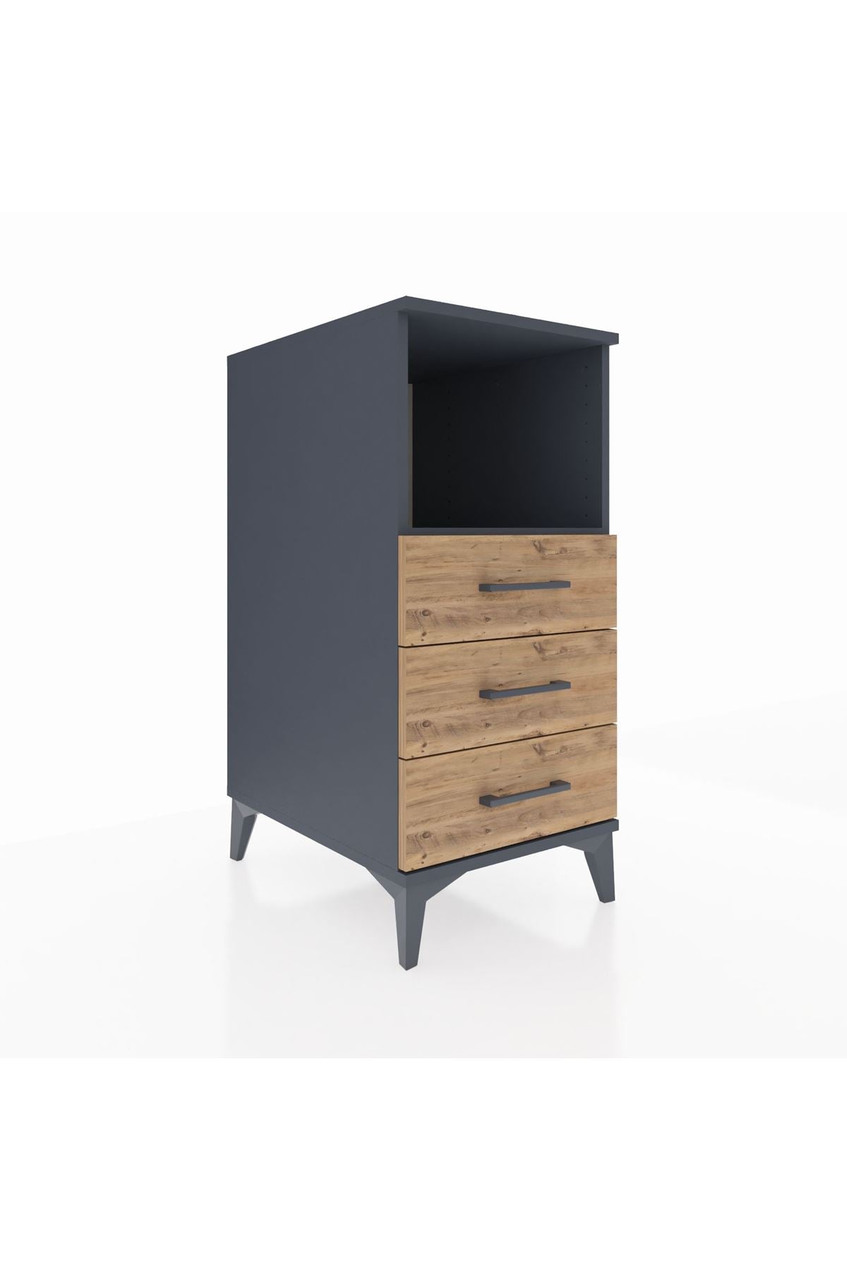 Kronos Komodin Tek Raflı 3 Çekmeceli 44x59x96 Antrasit-Çam