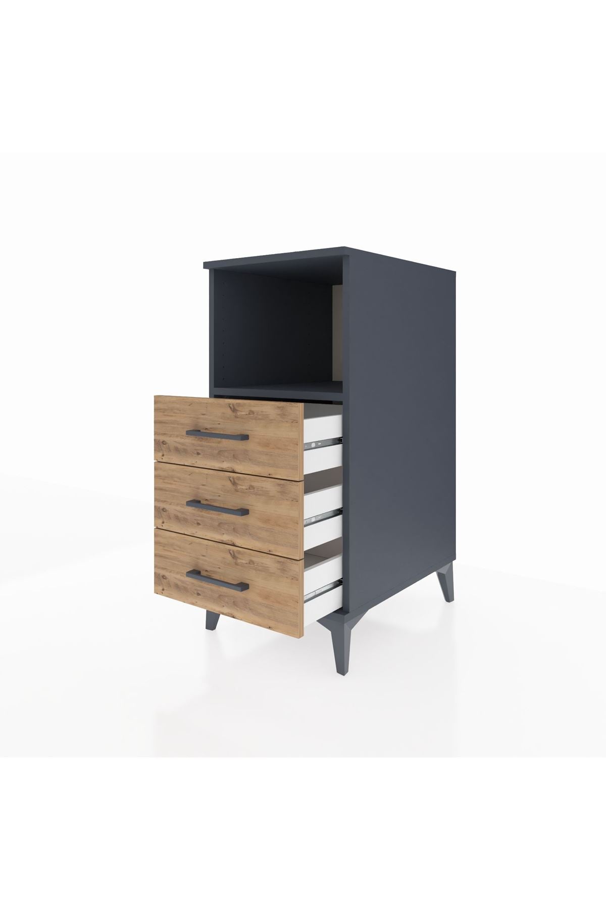 Kronos Komodin Tek Raflı 3 Çekmeceli 44x59x96 Antrasit-Çam