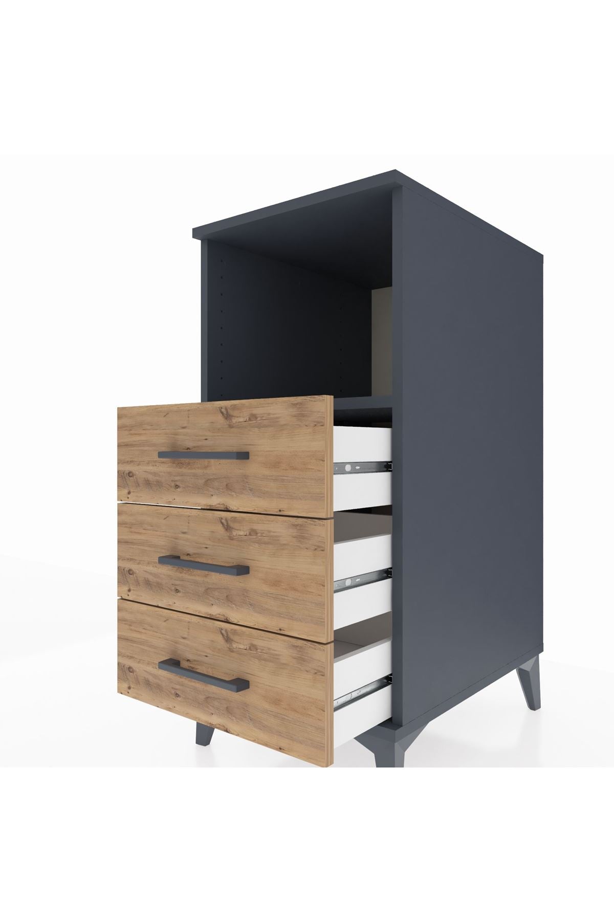 Kronos Komodin Tek Raflı 3 Çekmeceli 44x59x96 Antrasit-Çam