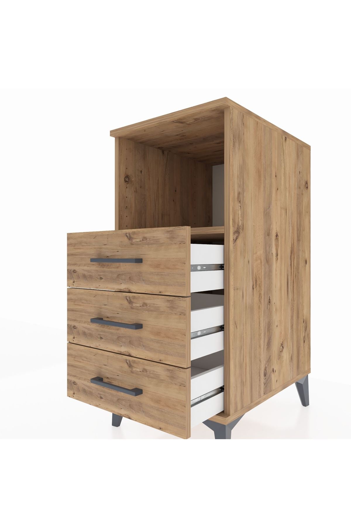 Kronos Komodin Tek Raflı 3 Çekmeceli 44x59x96 Çam-Çam