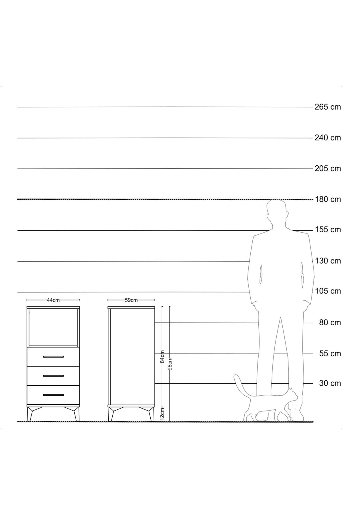 Kronos Komodin Tek Raflı 3 Çekmeceli 44x59x96 Çam-Çam