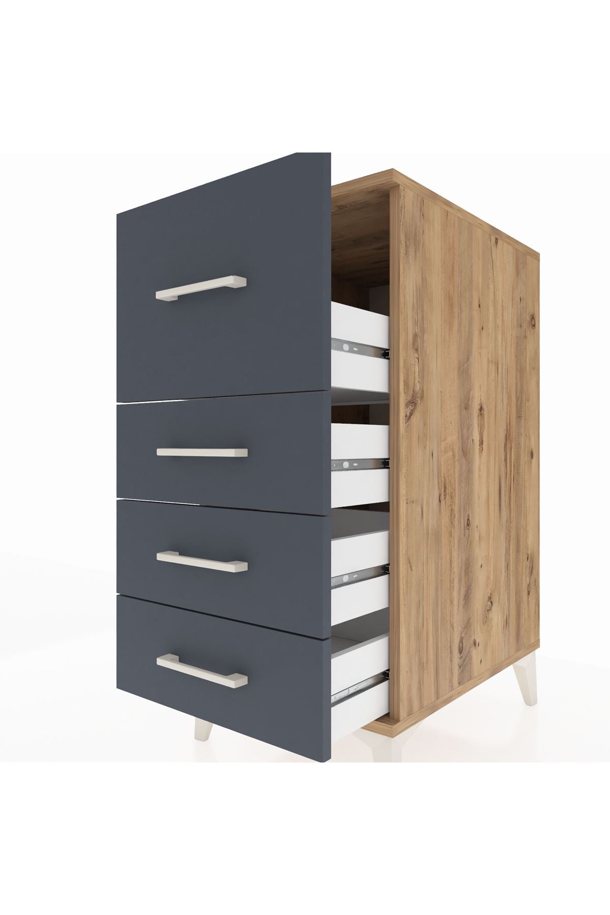 Kronos Komodin 4 Çekmeceli 44x59x96 Çam-Antrasit