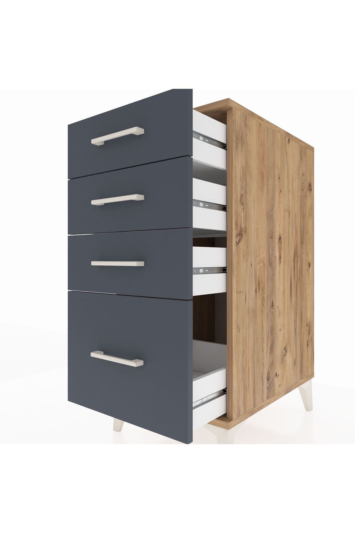 Kronos Komodin 4 Çekmeceli 44x59x96 Çam-Antrasit