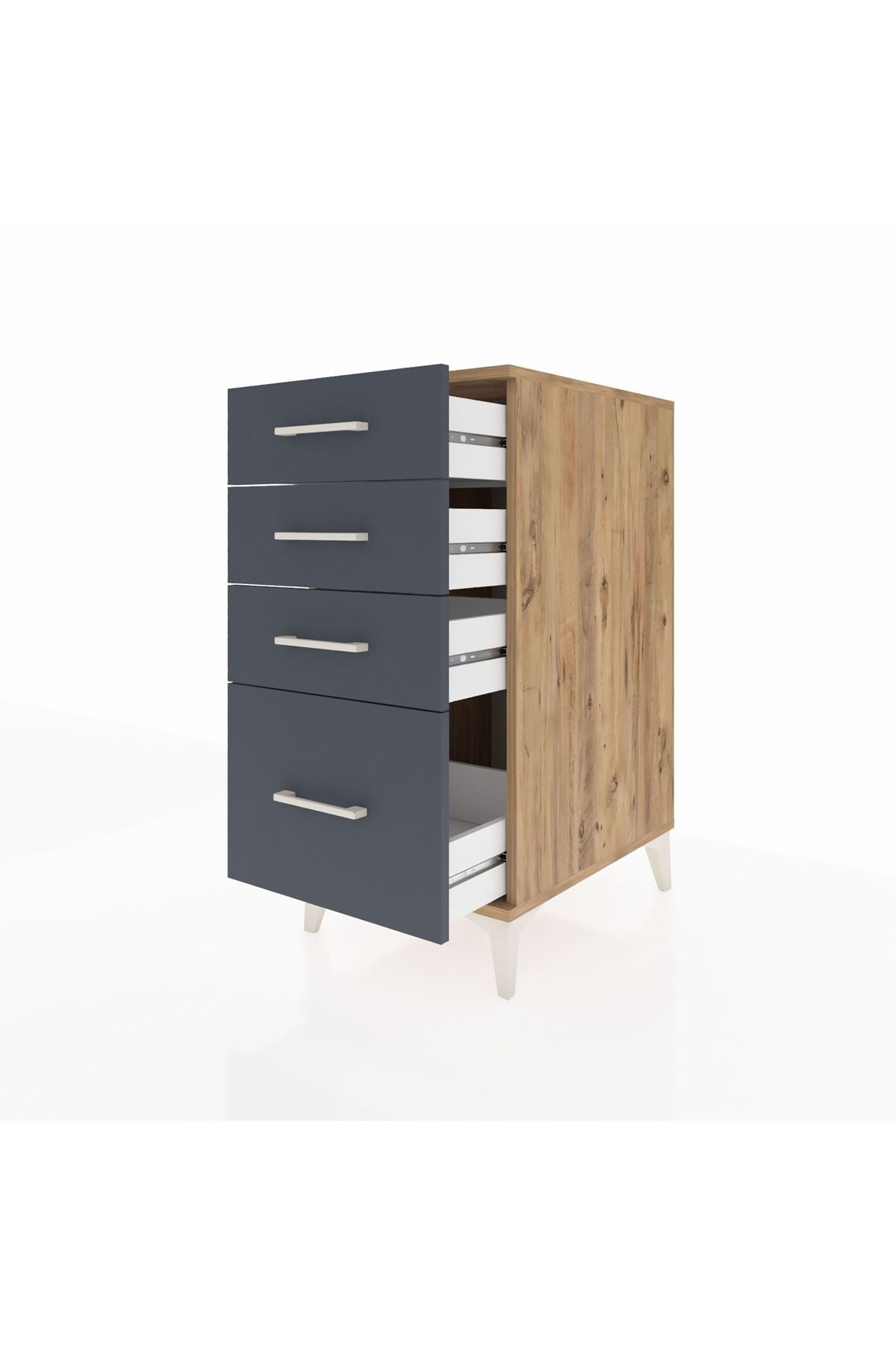 Kronos Komodin 4 Çekmeceli 44x59x96 Çam-Antrasit
