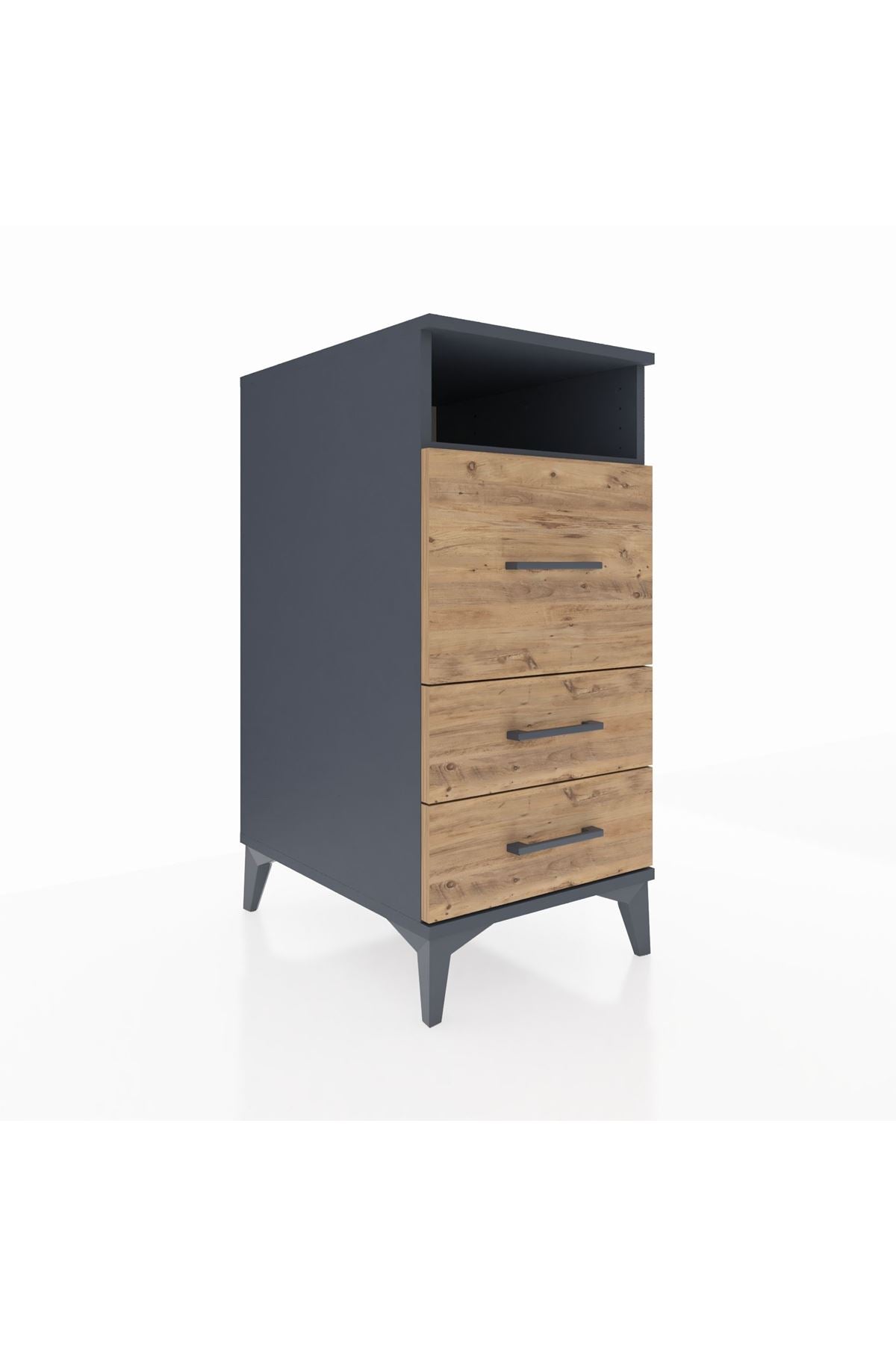 Kronos Komodin Tek Raflı 3 Çekmeceli 44x59x96 Antrasit-Çam