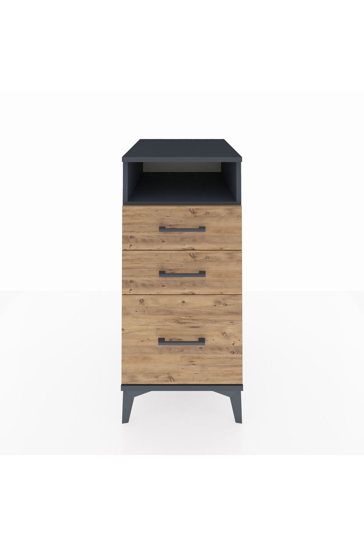 Kronos Komodin Tek Raflı 3 Çekmeceli 44x59x96 Antrasit-Çam