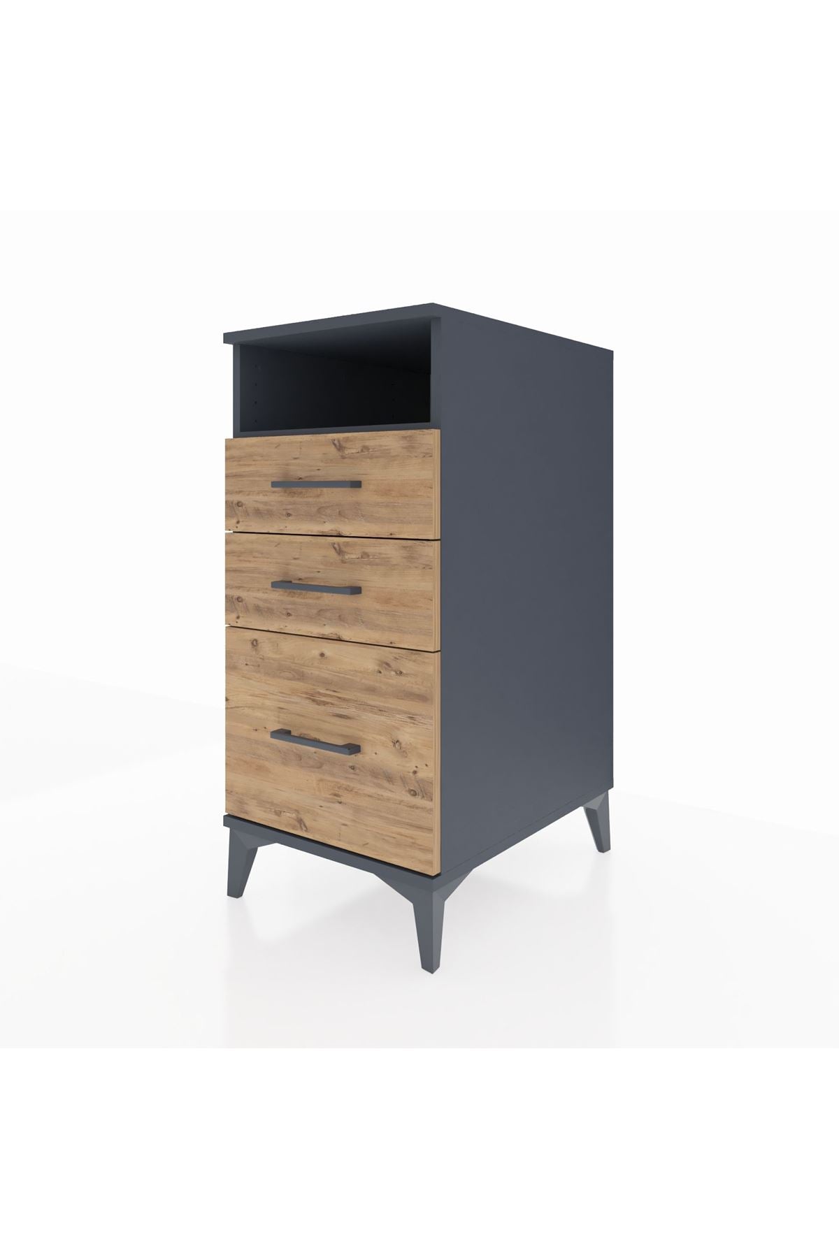 Kronos Komodin Tek Raflı 3 Çekmeceli 44x59x96 Antrasit-Çam