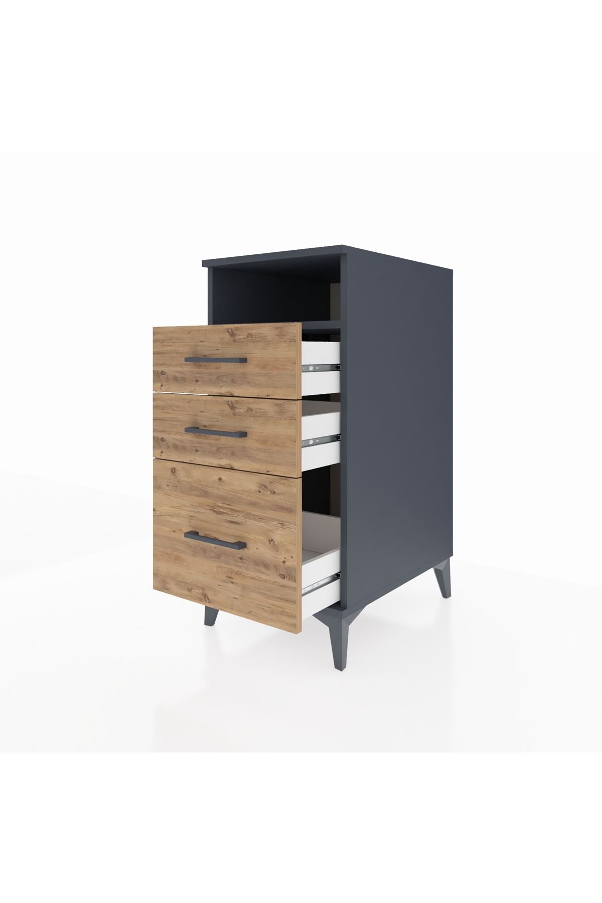 Kronos Komodin Tek Raflı 3 Çekmeceli 44x59x96 Antrasit-Çam
