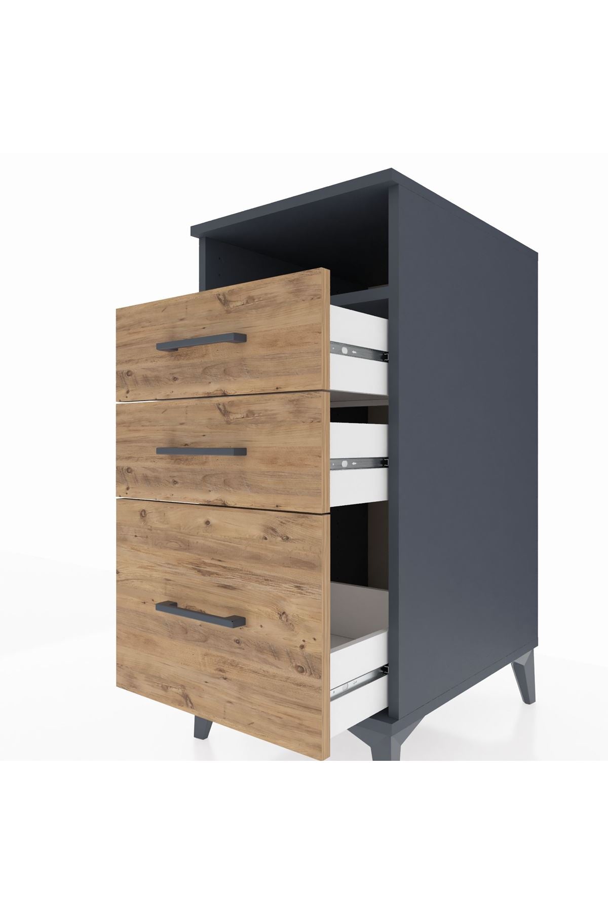Kronos Komodin Tek Raflı 3 Çekmeceli 44x59x96 Antrasit-Çam