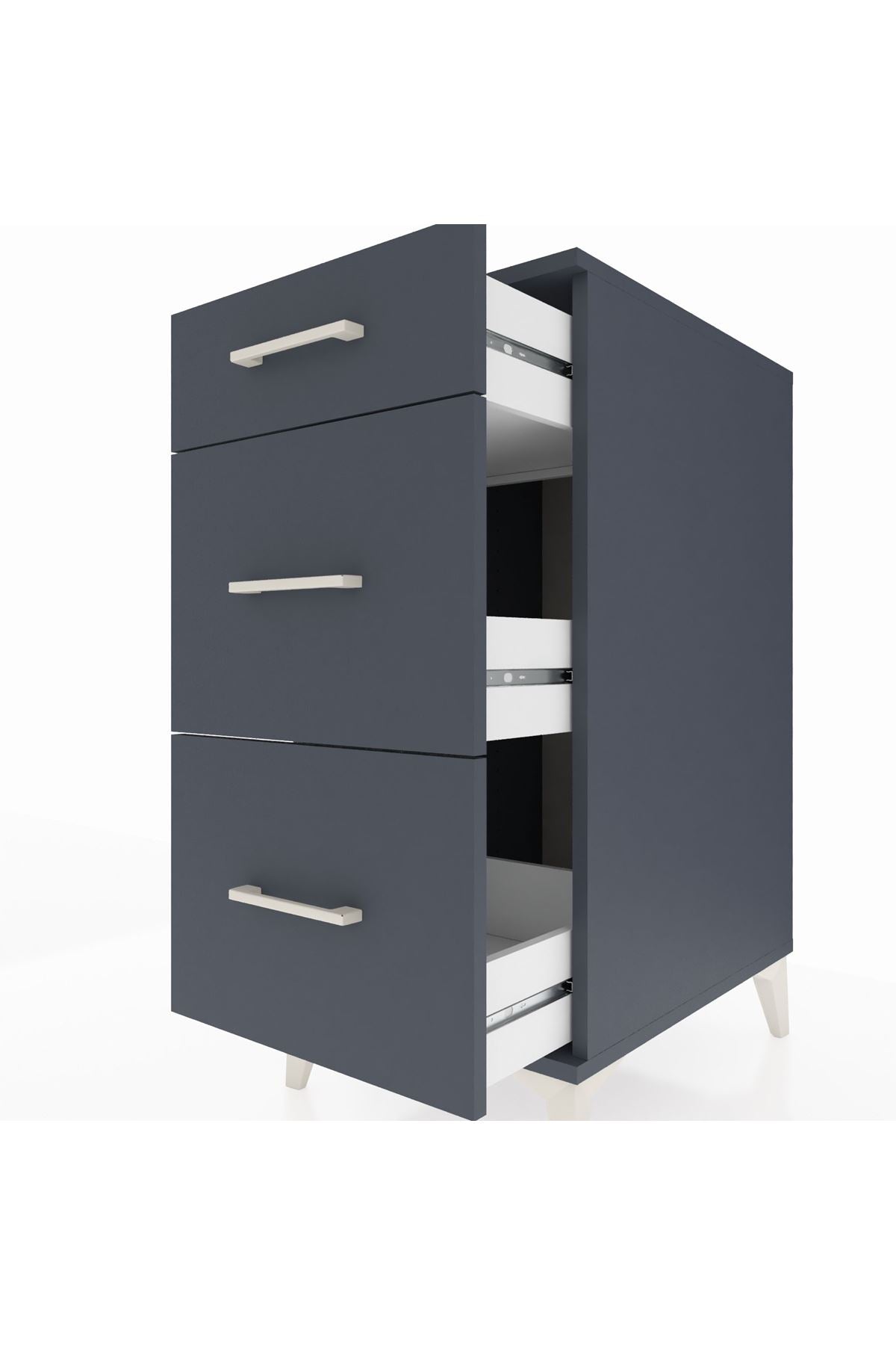 Kronos Komodin 3 Çekmeceli 44x59x96 Antrasit-Antrasit