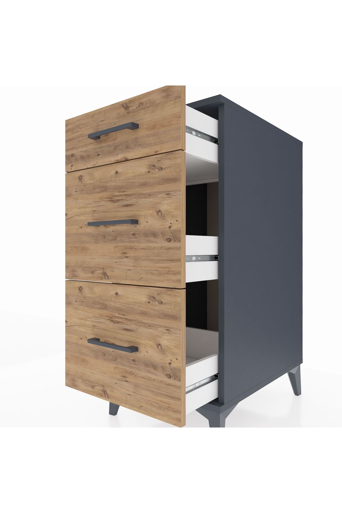 Kronos Komodin 3 Çekmeceli 44x59x96 Antrasit-Çam