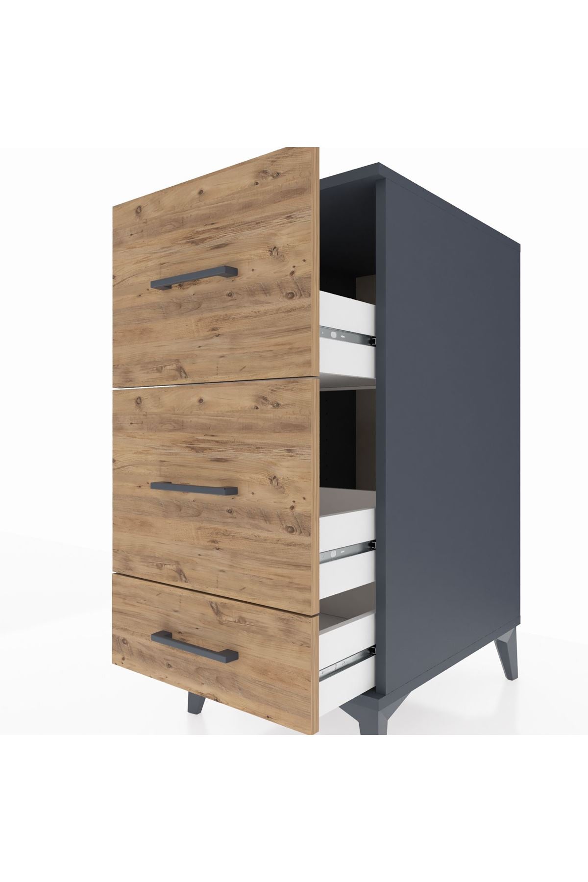 Kronos Komodin 3 Çekmeceli 44x59x96 Antrasit-Çam