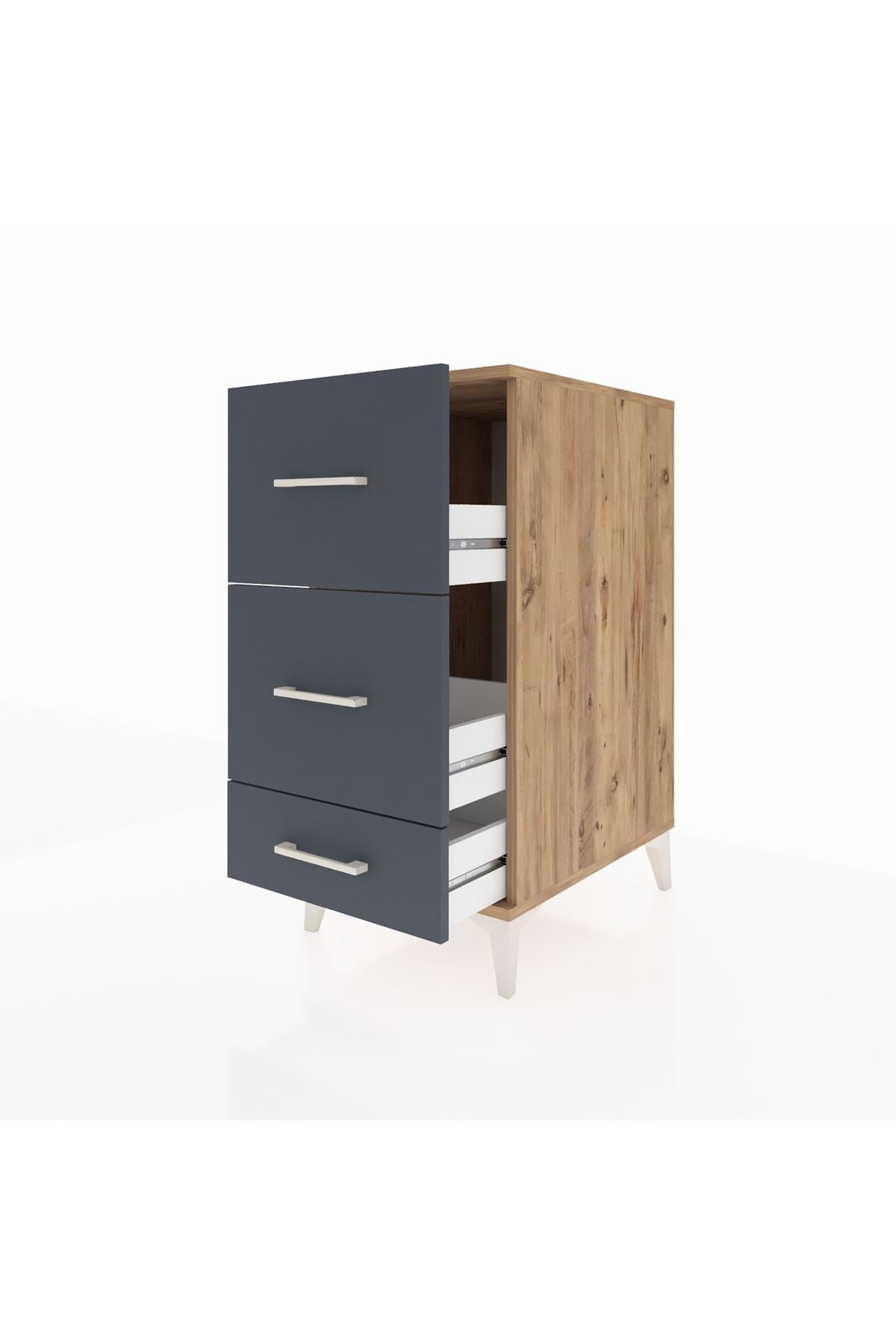 Kronos Komodin 3 Çekmeceli 44x59x96 Çam-Antrasit