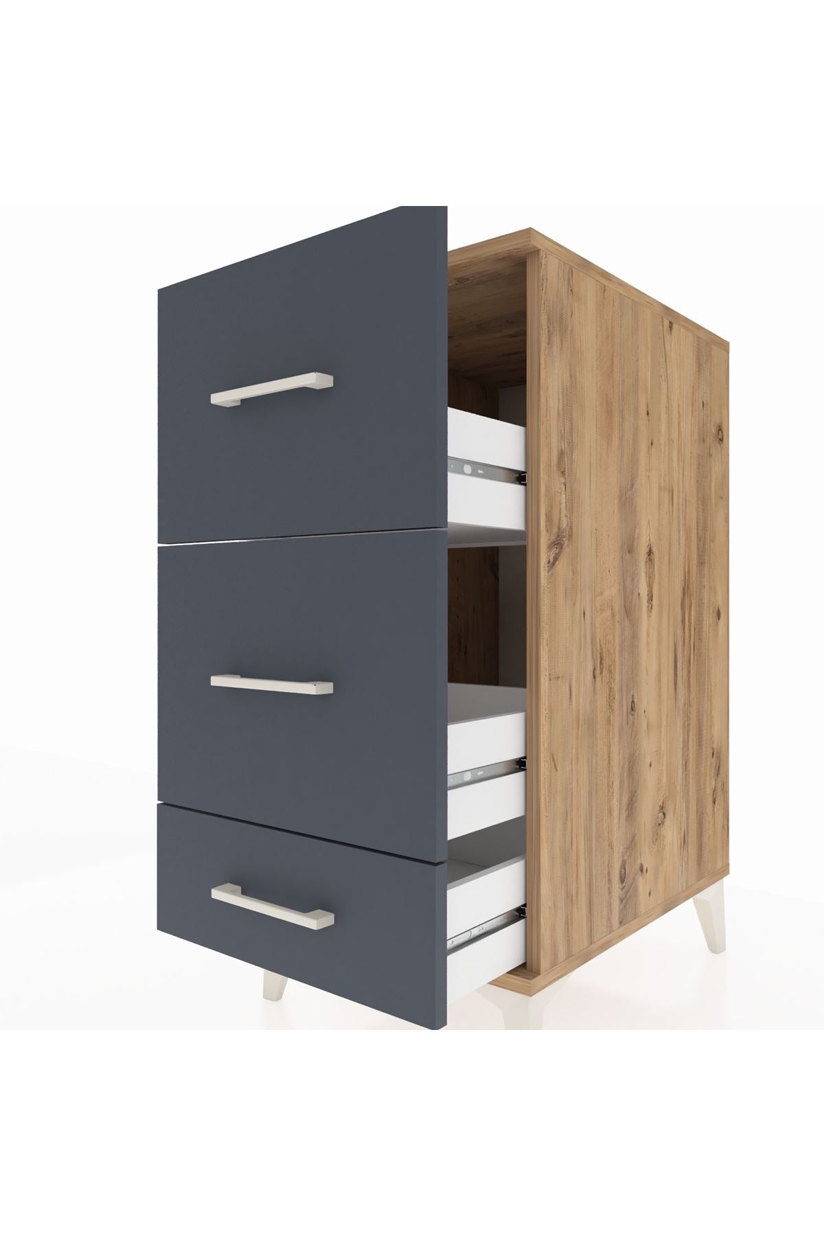 Kronos Komodin 3 Çekmeceli 44x59x96 Çam-Antrasit