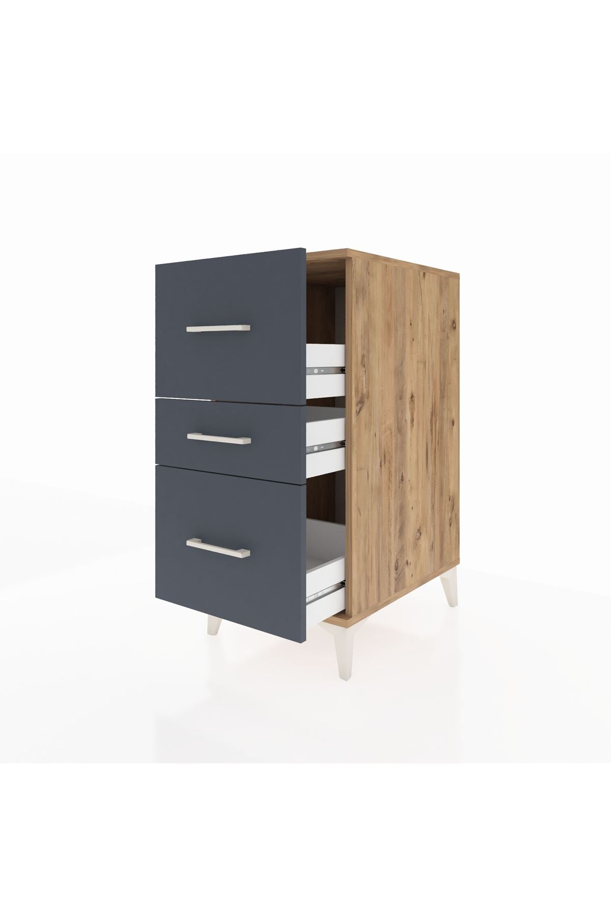 Kronos Komodin 3 Çekmeceli 44x59x96 Çam-Antrasit
