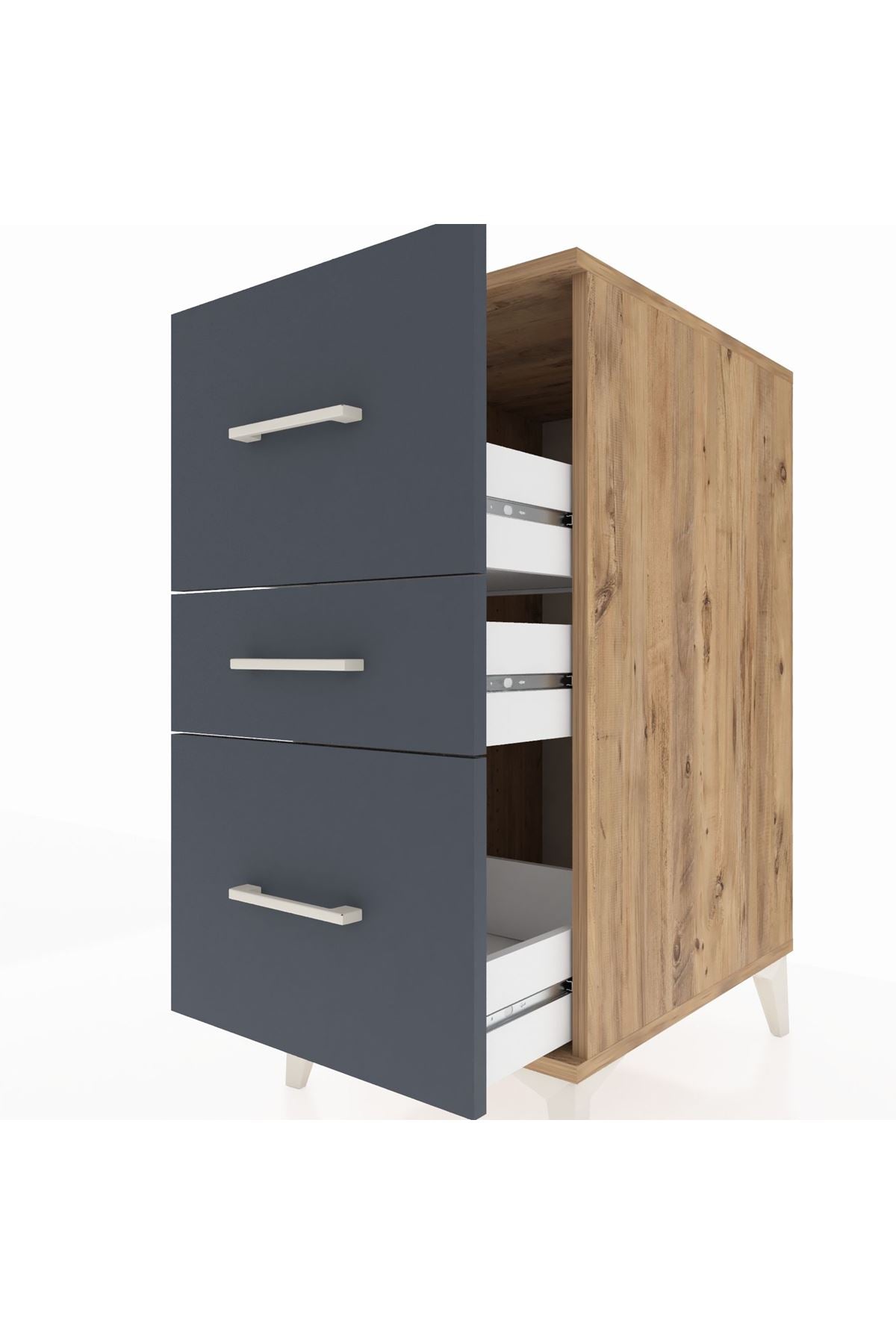 Kronos Komodin 3 Çekmeceli 44x59x96 Çam-Antrasit