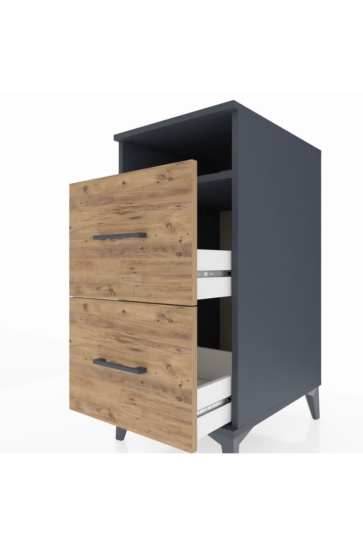 Kronos Komodin Tek Raflı 2 Çekmeceli 44x59x96 Antrasit-Çam