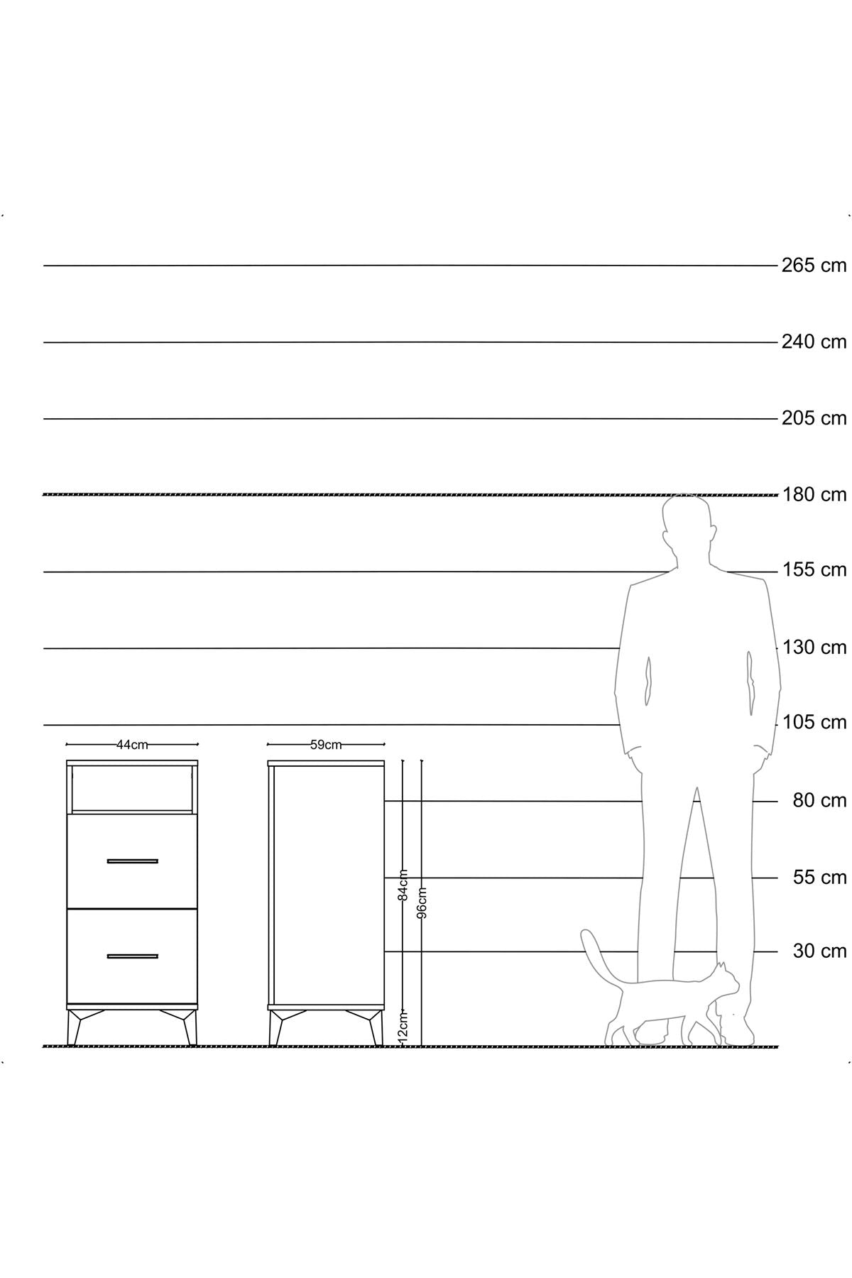 Kronos Komodin Tek Raflı 2 Çekmeceli 44x59x96 Çam-Aytaşı