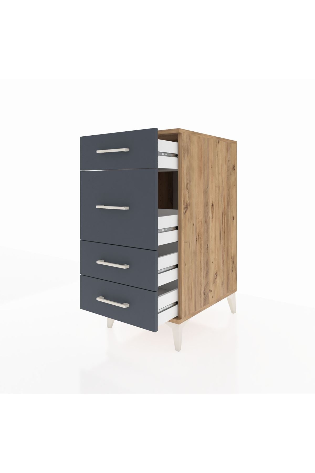 Kronos Komodin 4 Çekmeceli 44x59x96 Çam-Antrasit