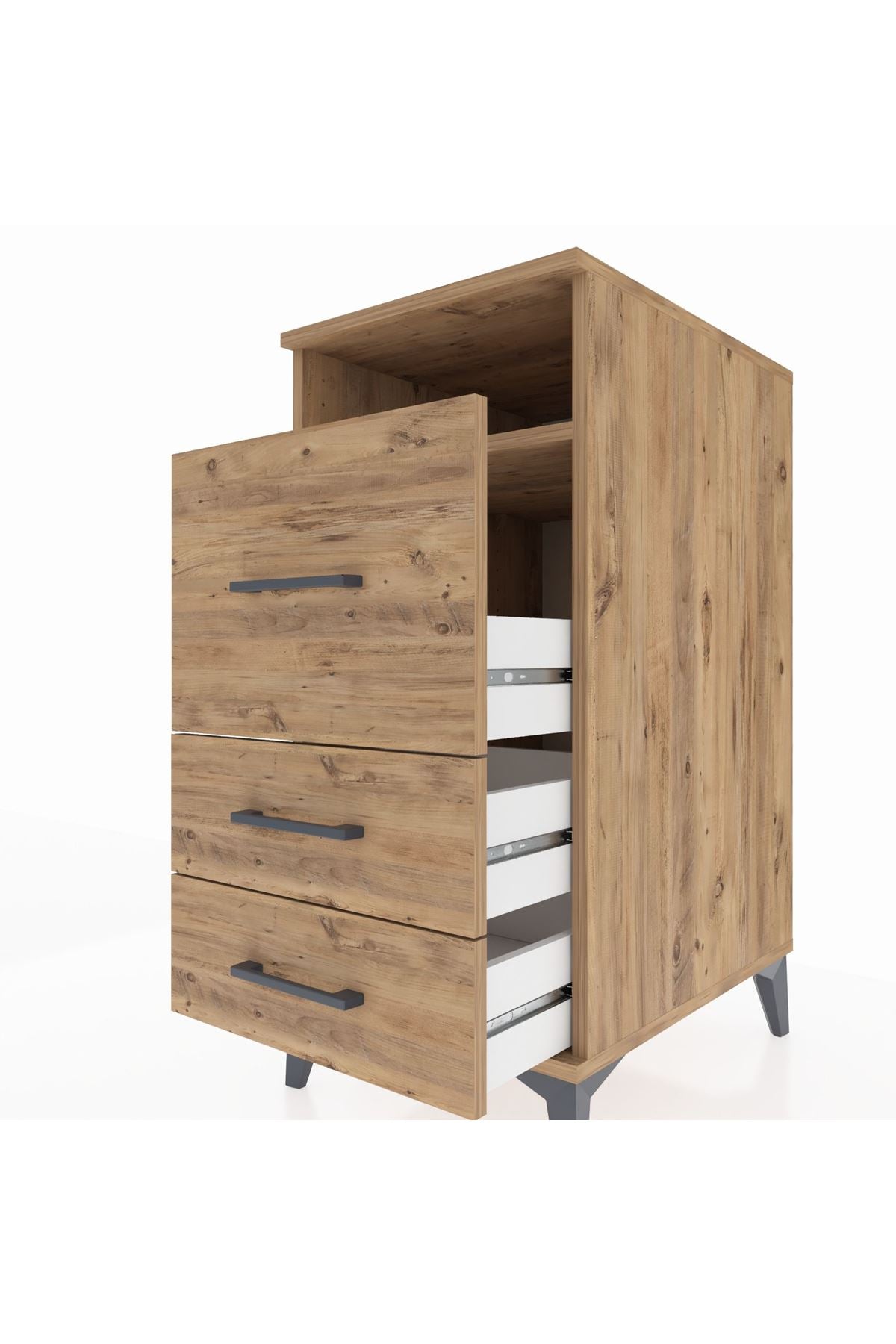Kronos Komodin Tek Raflı 3 Çekmeceli 44x59x96 Çam-Çam
