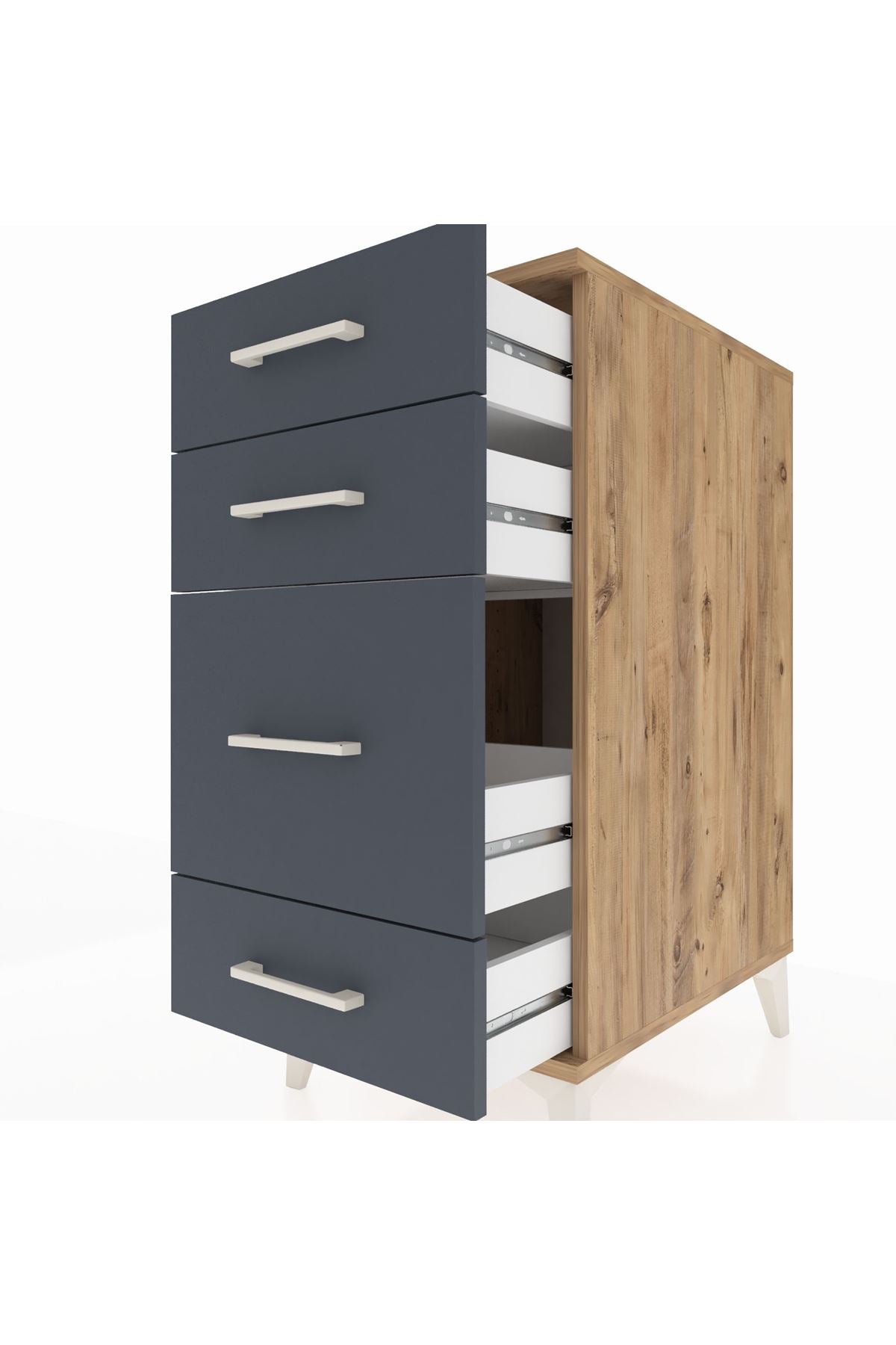 Kronos Komodin 4 Çekmeceli 44x59x96 Çam-Antrasit