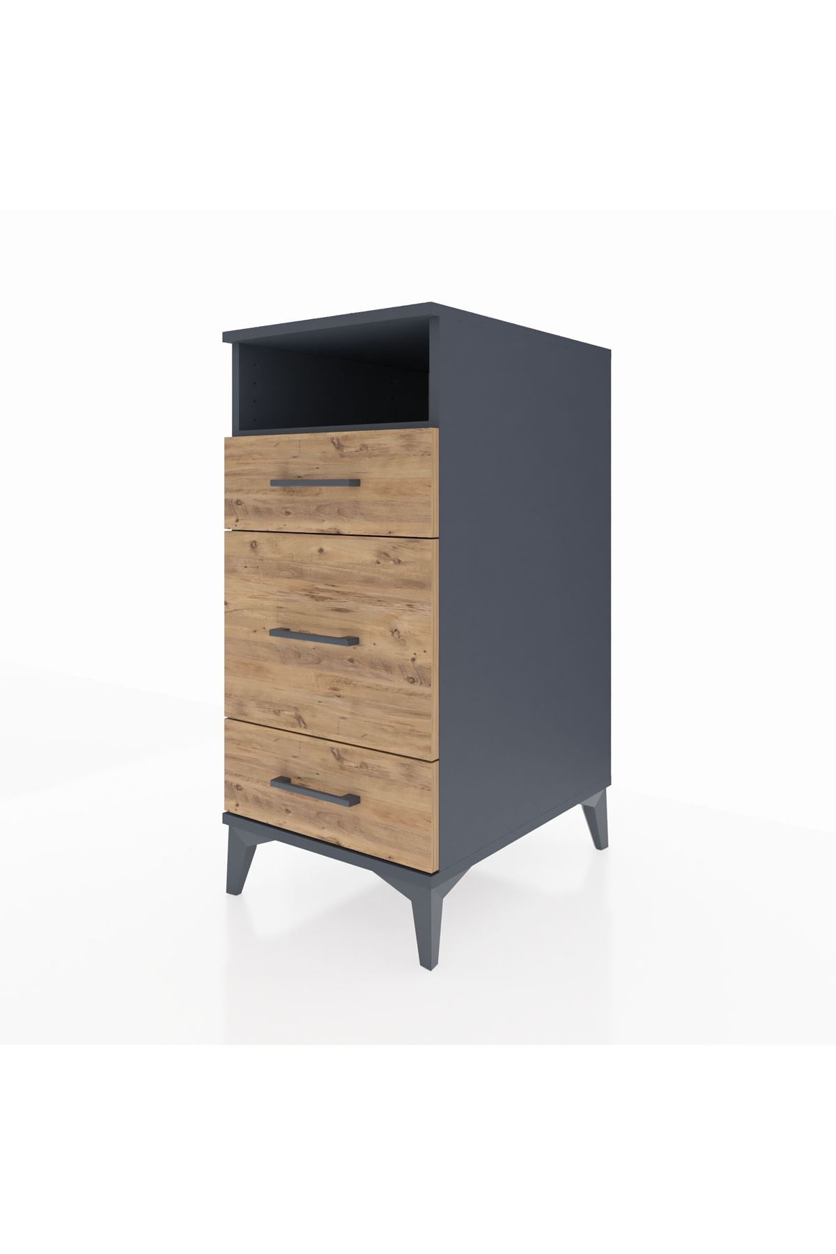 Kronos Komodin Tek Raflı 3 Çekmeceli 44x59x96 Antrasit-Çam