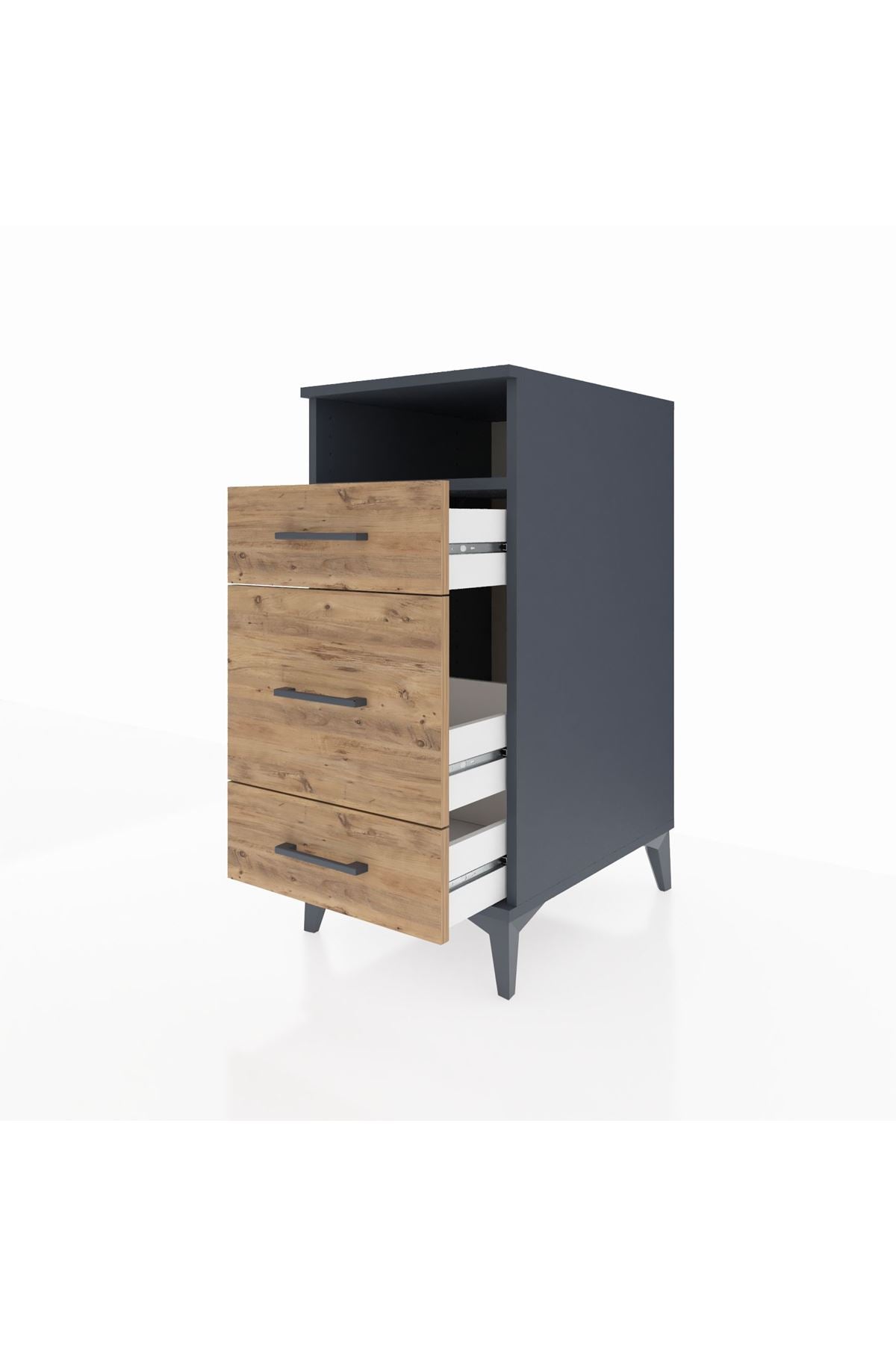 Kronos Komodin Tek Raflı 3 Çekmeceli 44x59x96 Antrasit-Çam