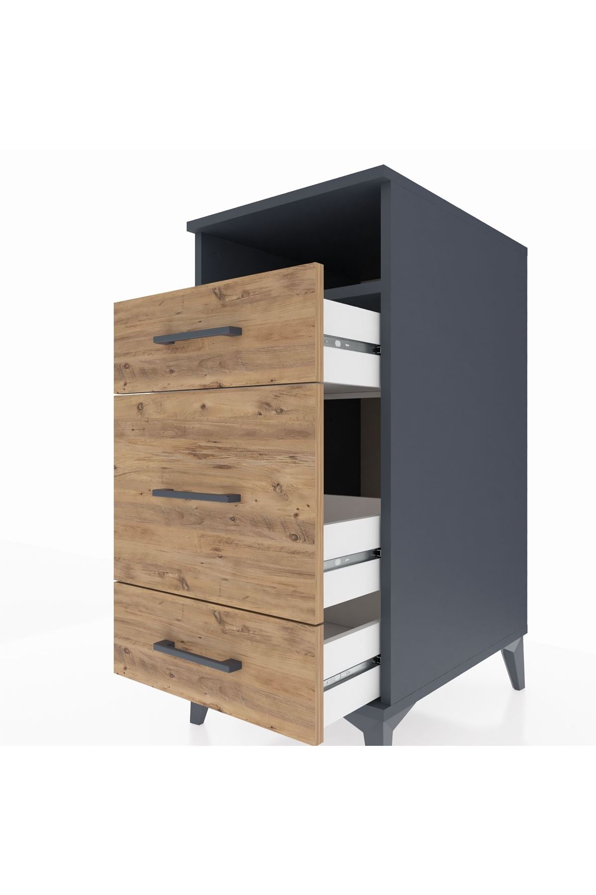 Kronos Komodin Tek Raflı 3 Çekmeceli 44x59x96 Antrasit-Çam