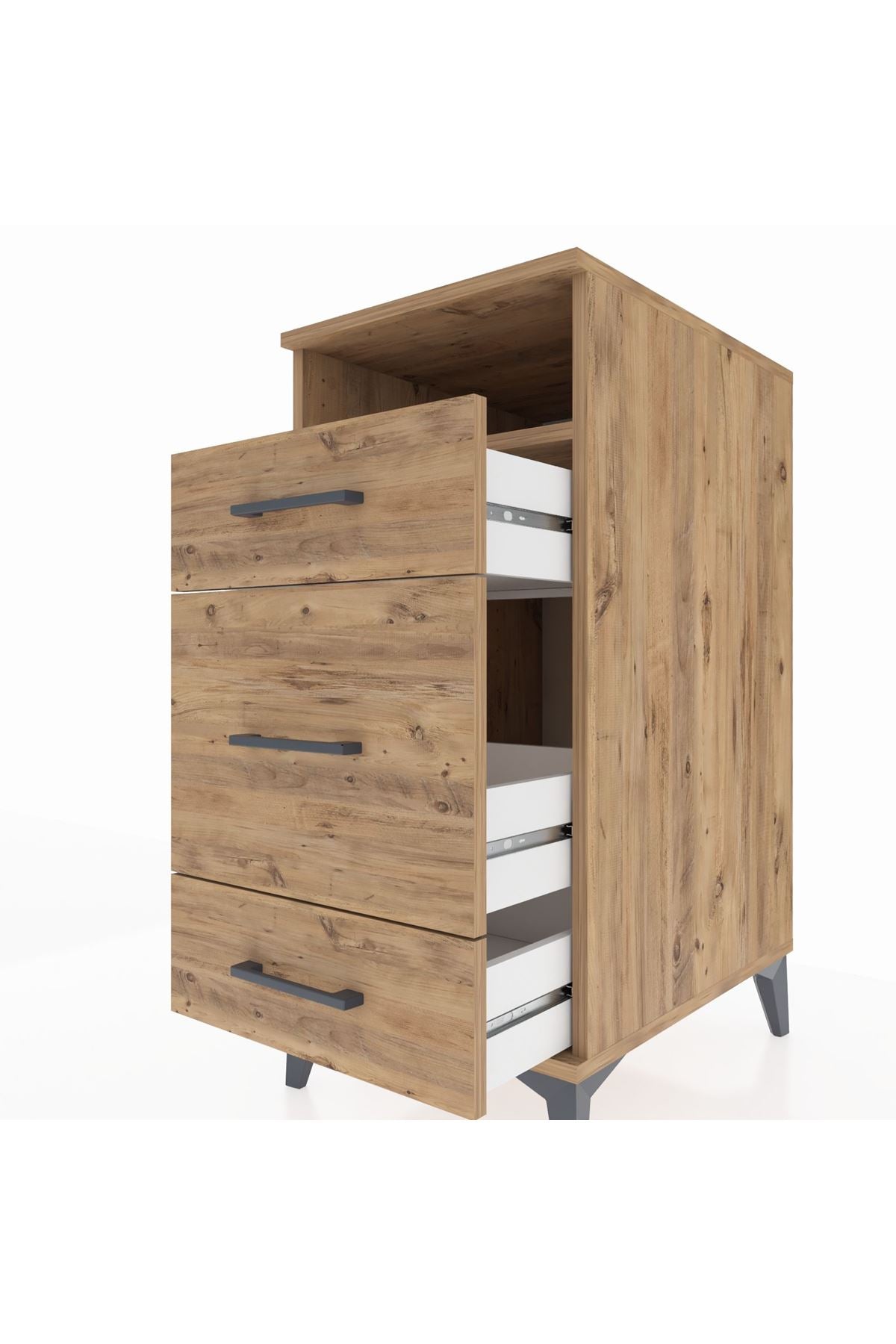 Kronos Komodin Tek Raflı 3 Çekmeceli 44x59x96 Çam-Çam