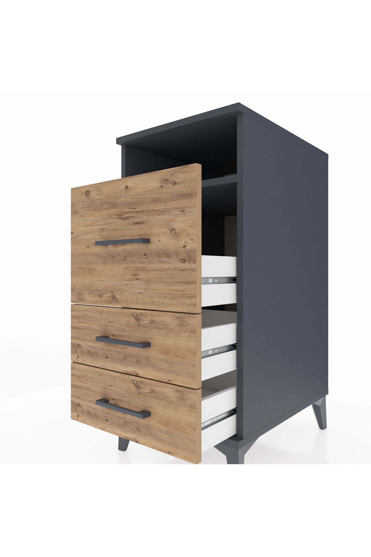 Kronos Komodin Tek Raflı 3 Çekmeceli 44x59x96 Antrasit-Çam