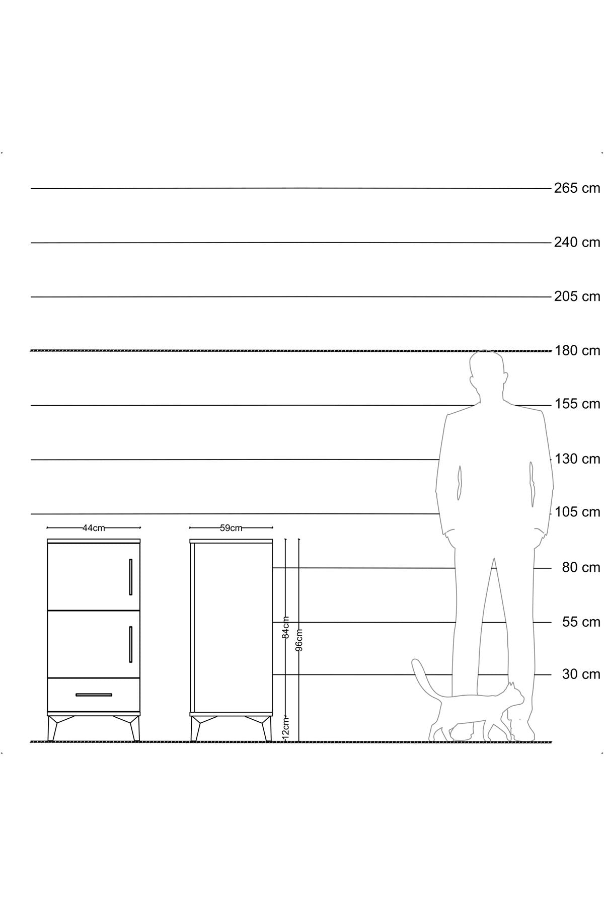 Kronos Komodin 4 Raflı Tek Çekmeceli Tek Kapaklı 44x59x96 Çam-Antrasit