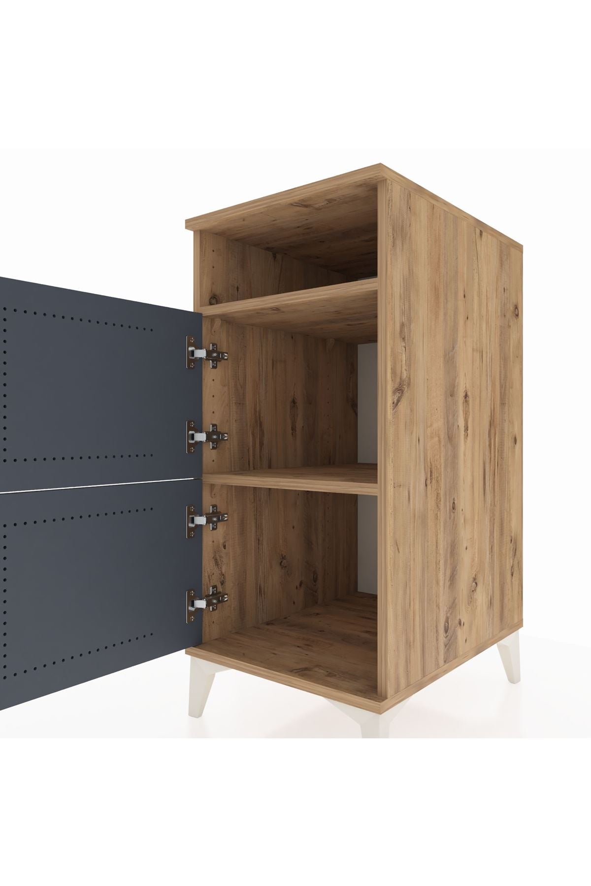 Kronos Komodin 2 Raflı 2 Kapaklı 44x59x96 Çam-Antrasit