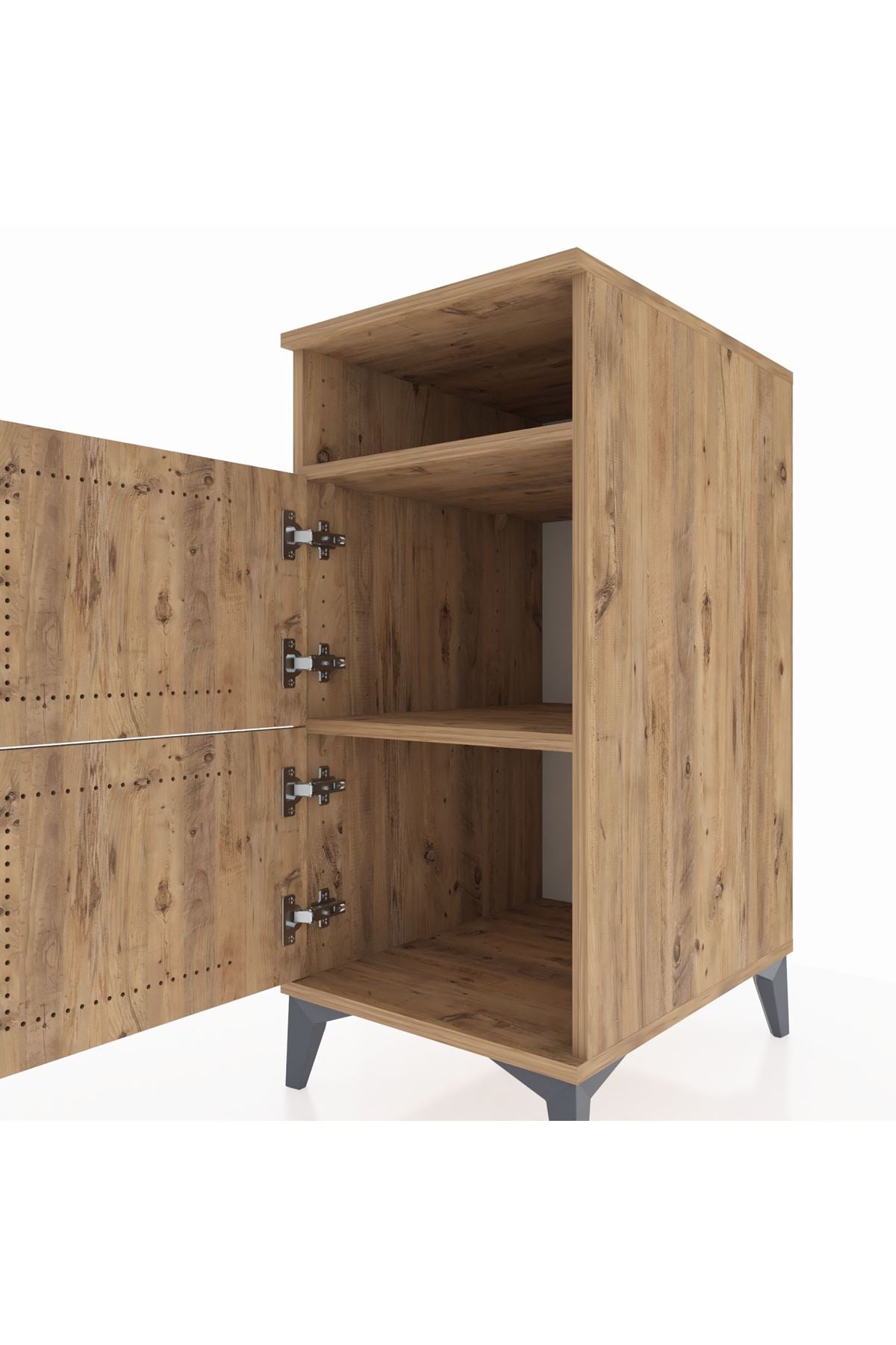 Kronos Komodin 2 Raflı 2 Kapaklı 44x59x96 Çam-Çam