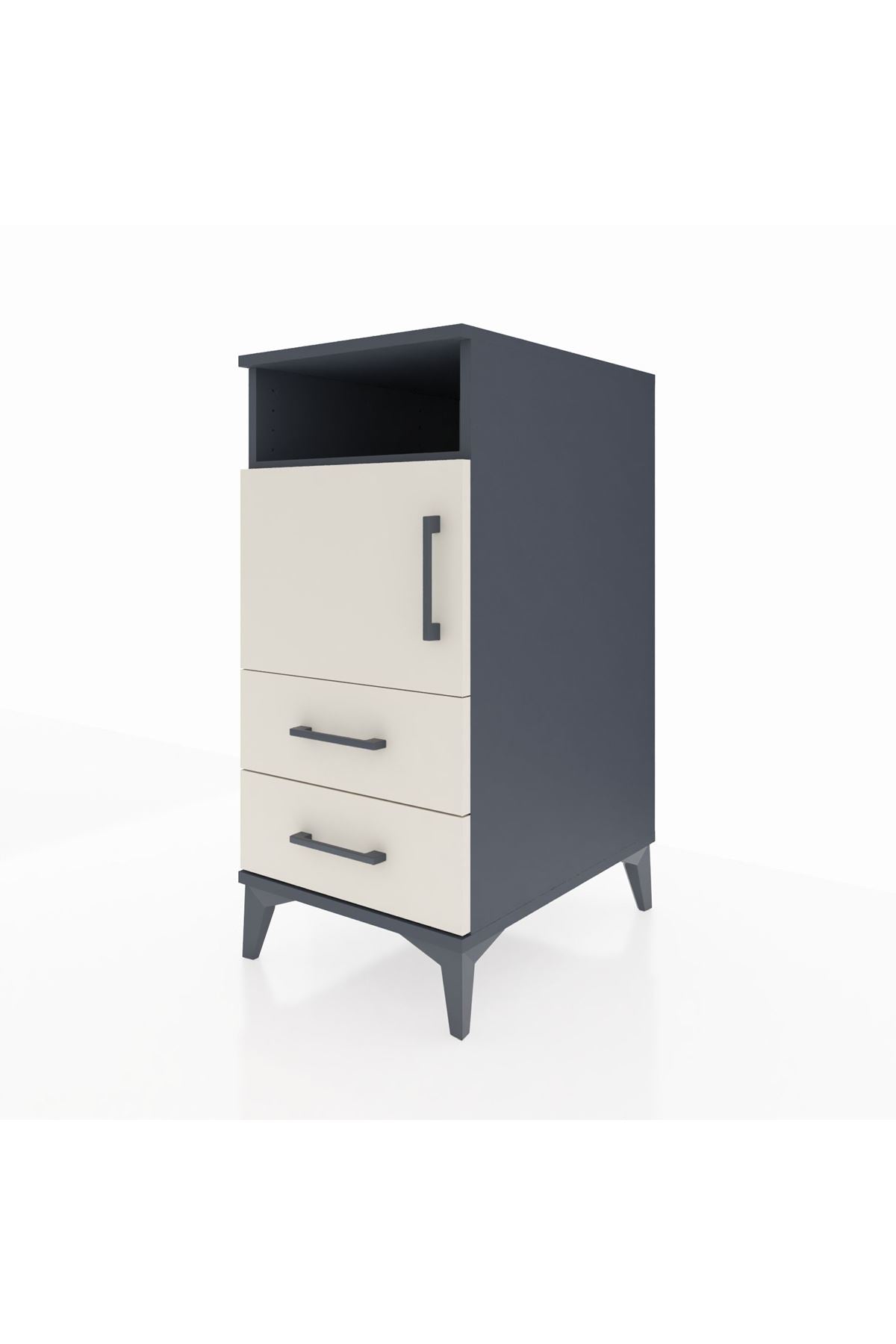 Kronos Komodin 2 Raflı 2 Çekmeceli Tek Kapaklı 44x59x96 Antrasit-Aytaşı