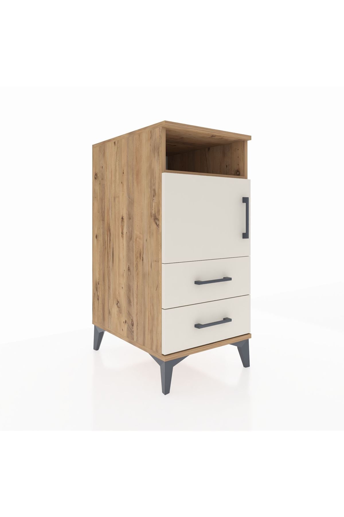 Kronos Komodin 2 Raflı 2 Çekmeceli Tek Kapaklı 44x59x96 Çam-Aytaşı