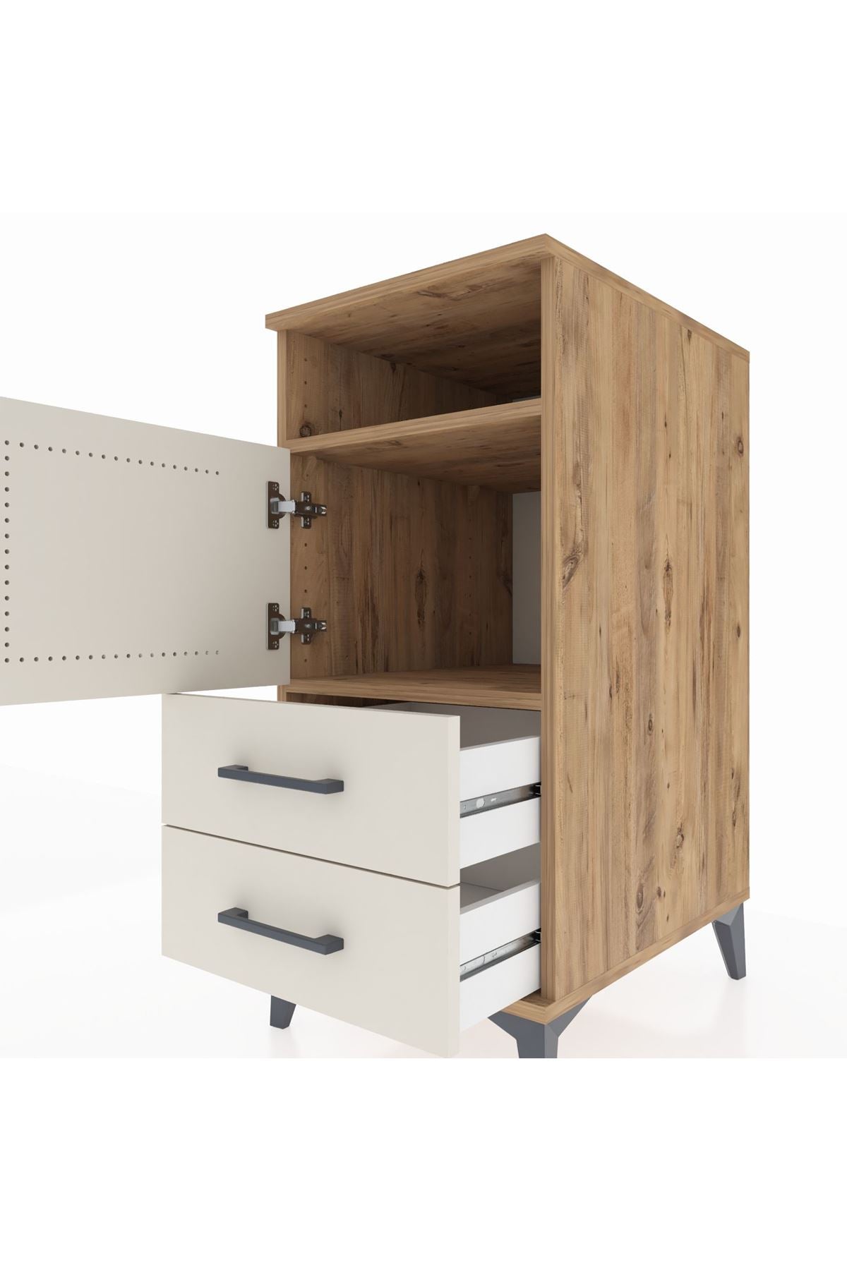 Kronos Komodin 2 Raflı 2 Çekmeceli Tek Kapaklı 44x59x96 Çam-Aytaşı