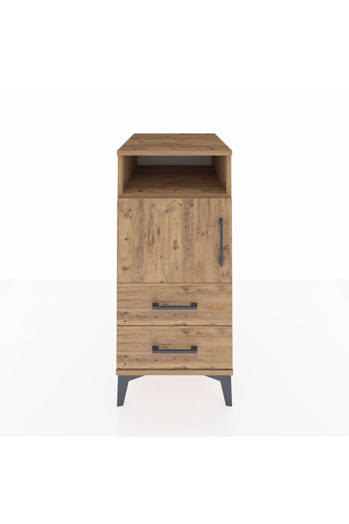 Kronos Komodin 2 Raflı 2 Çekmeceli Tek Kapaklı 44x59x96 Çam-Çam
