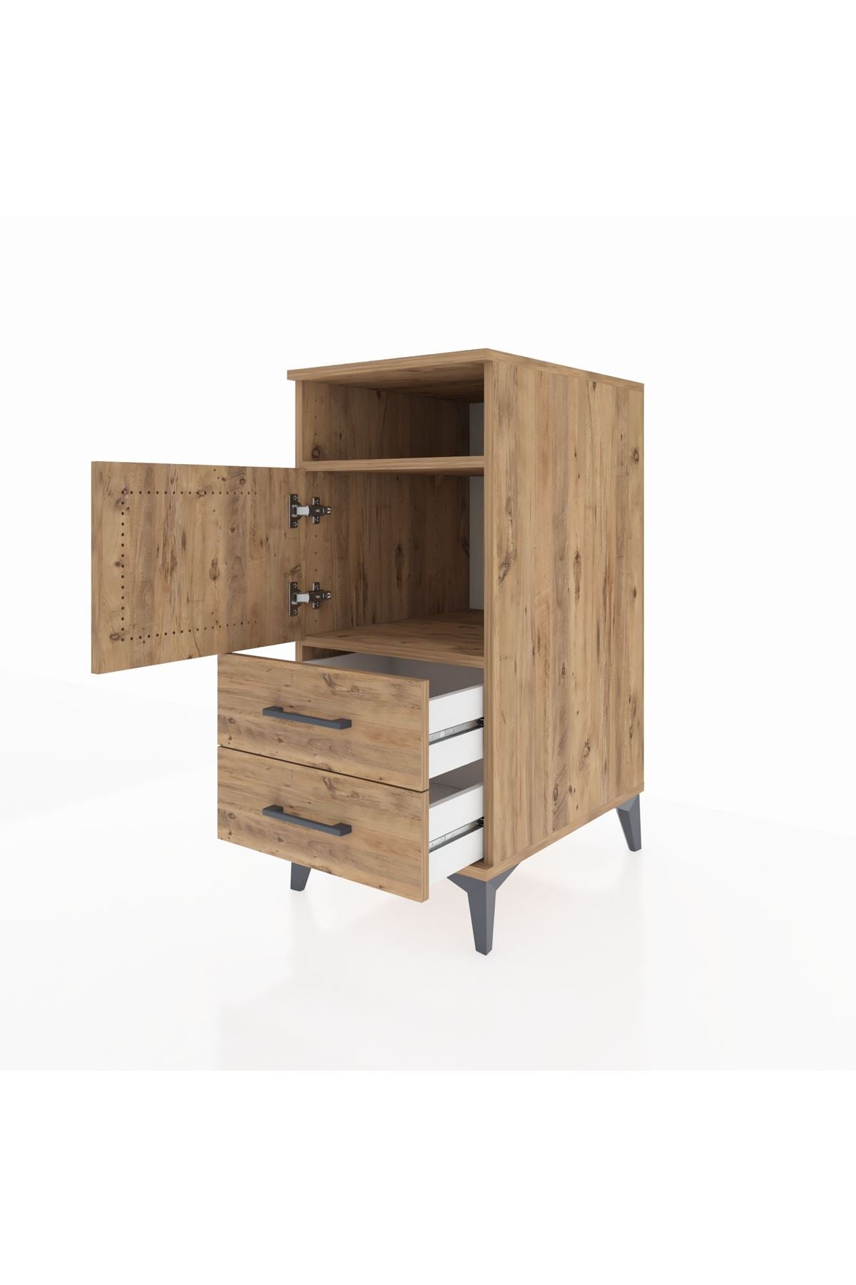 Kronos Komodin 2 Raflı 2 Çekmeceli Tek Kapaklı 44x59x96 Çam-Çam