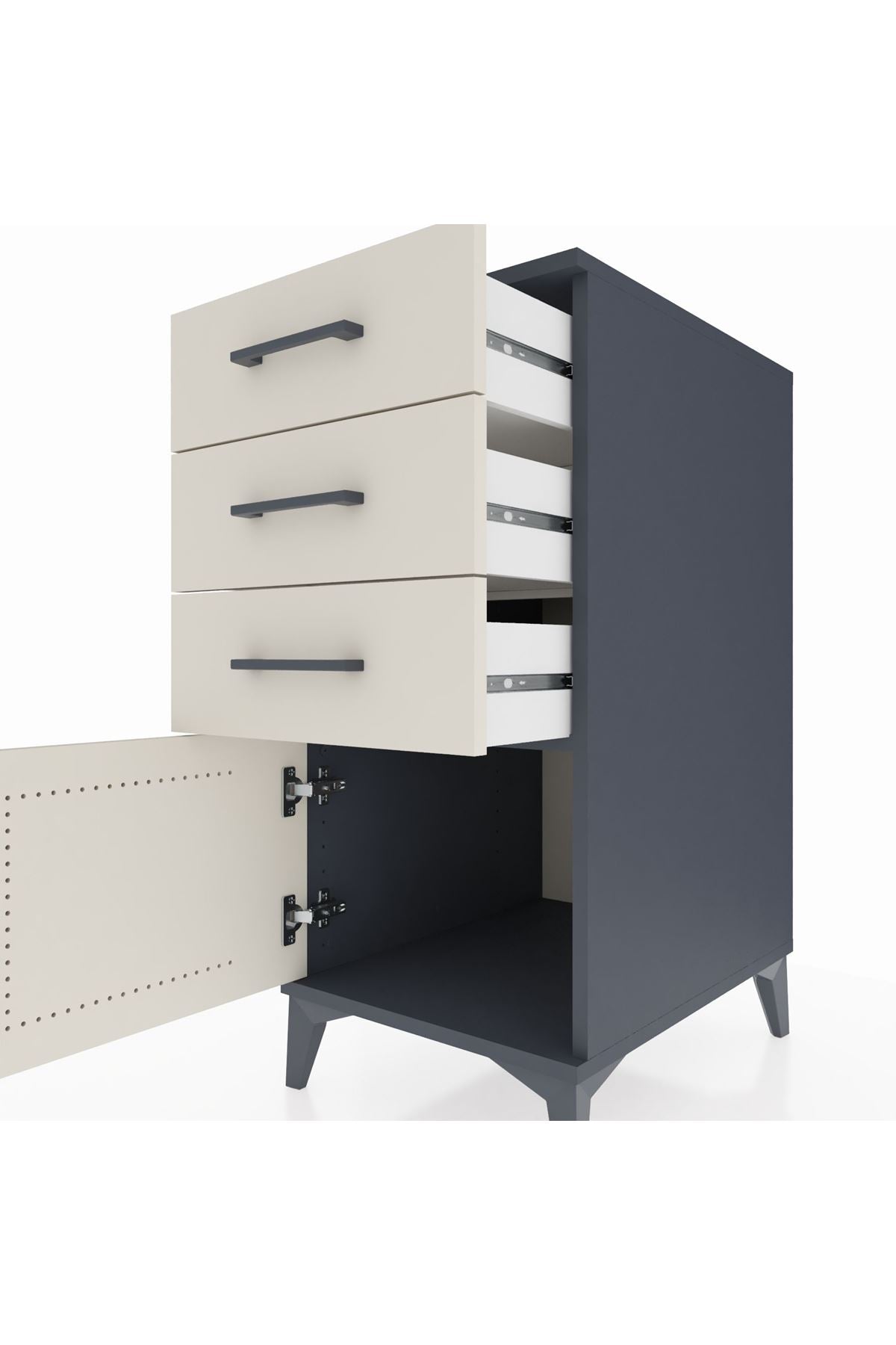 Kronos Komodin 3 Çekmeceli Tek Kapaklı 44x59x96 Antrasit-Aytaşı