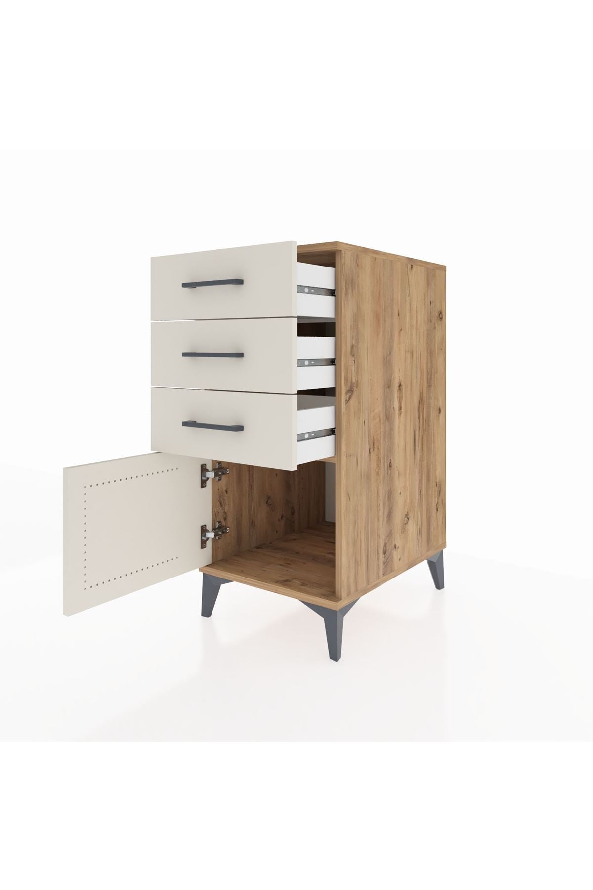 Kronos Komodin 3 Çekmeceli Tek Kapaklı 44x59x96 Çam-Aytaşı