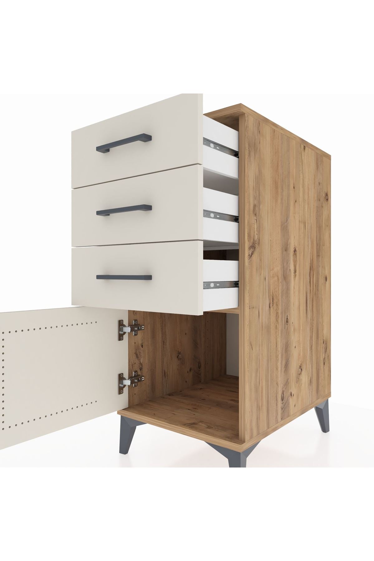 Kronos Komodin 3 Çekmeceli Tek Kapaklı 44x59x96 Çam-Aytaşı