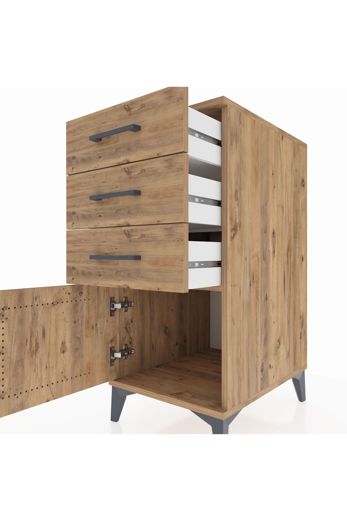 Kronos Komodin 3 Çekmeceli Tek Kapaklı 44x59x96 Çam-Çam