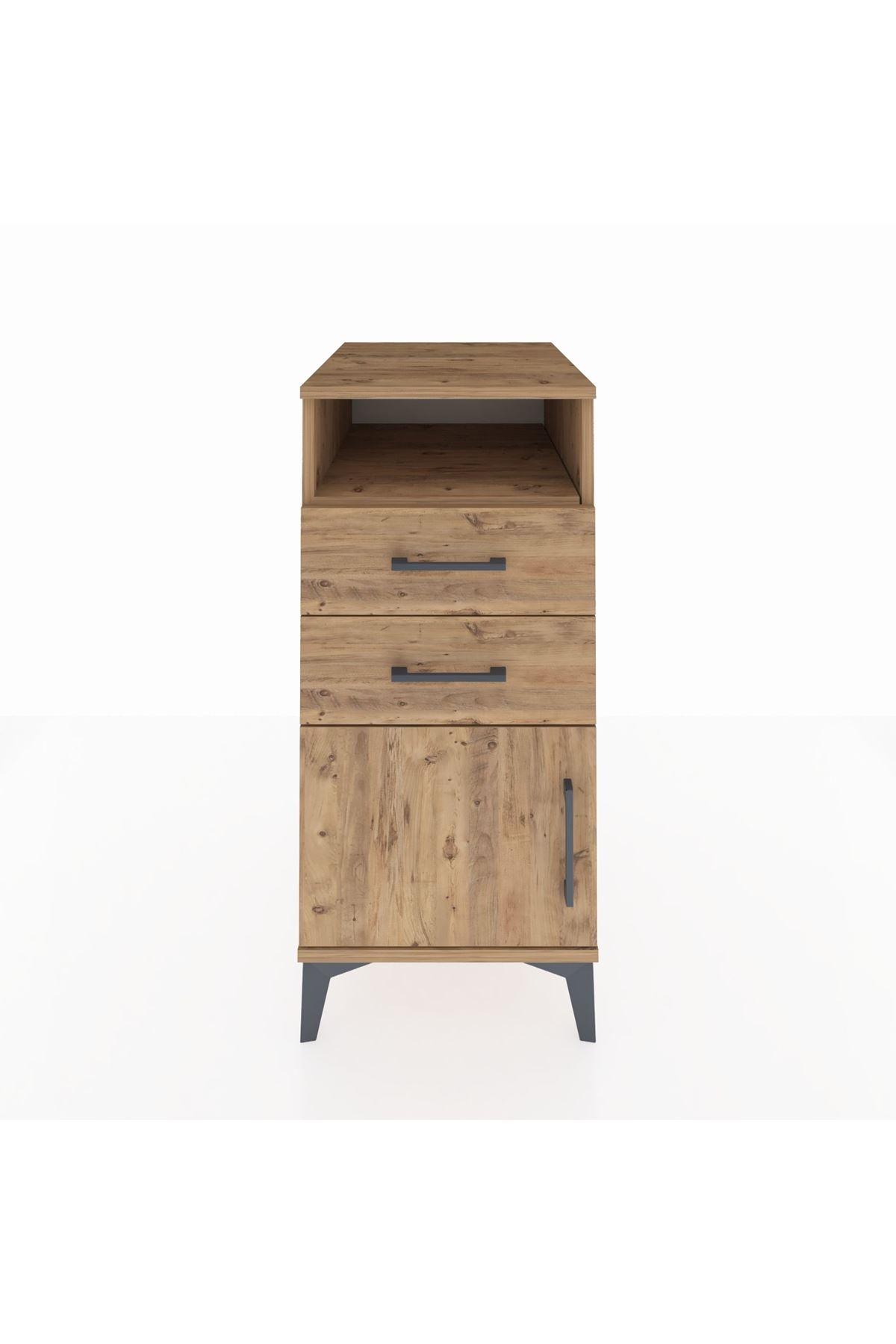 Kronos Komodin Tek Raflı 2 Çekmeceli Tek Kapaklı 44x59x96 Çam-Çam