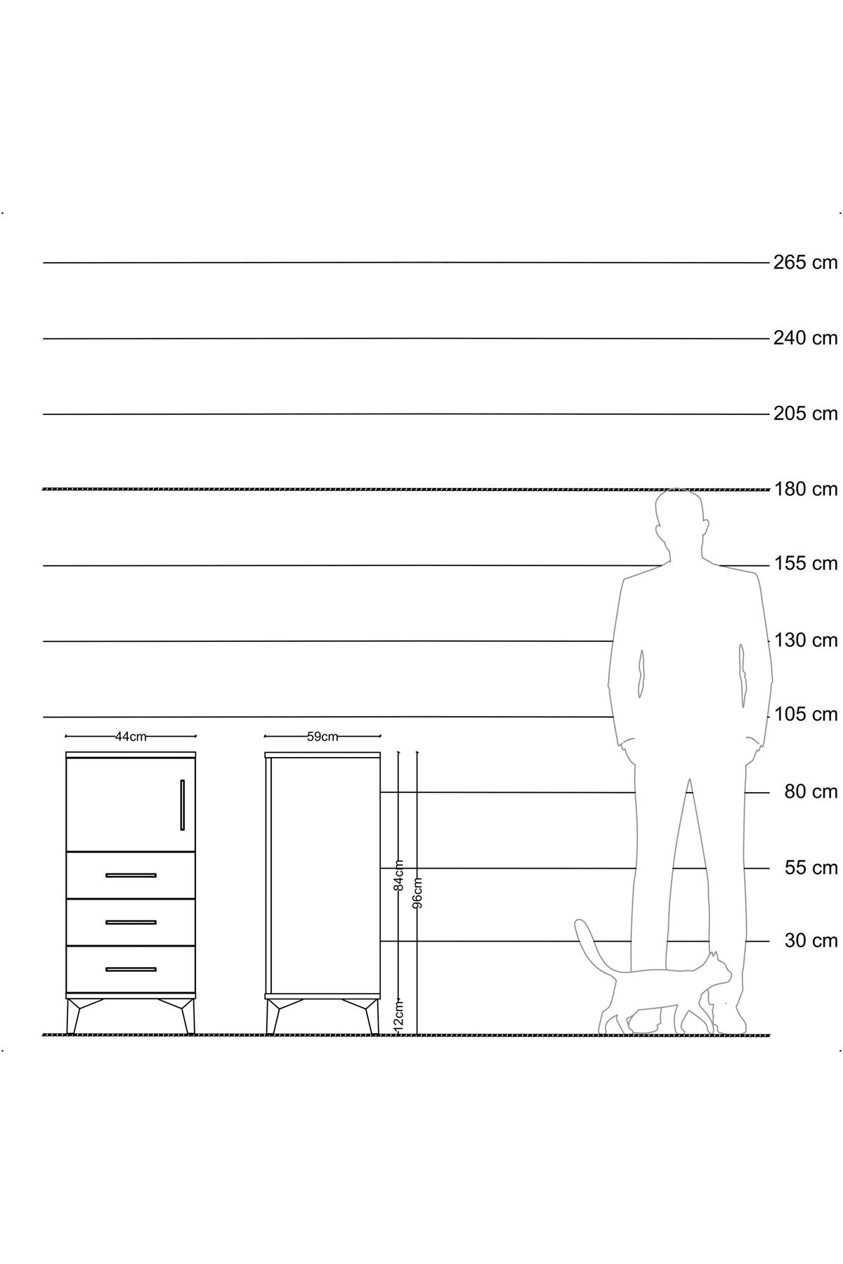 Kronos Komodin Tek Raflı 3 Çekmeceli Tek Kapaklı 44x59x96 Aytaşı-Çam
