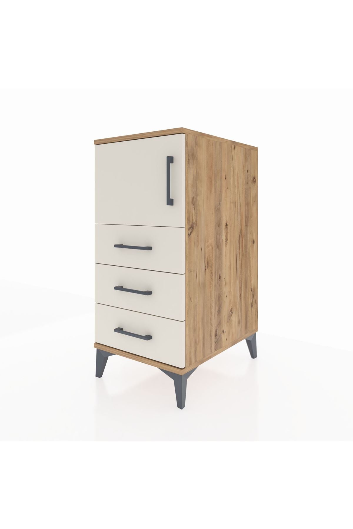 Kronos Komodin Tek Raflı 3 Çekmeceli Tek Kapaklı 44x59x96 Çam-Aytaşı